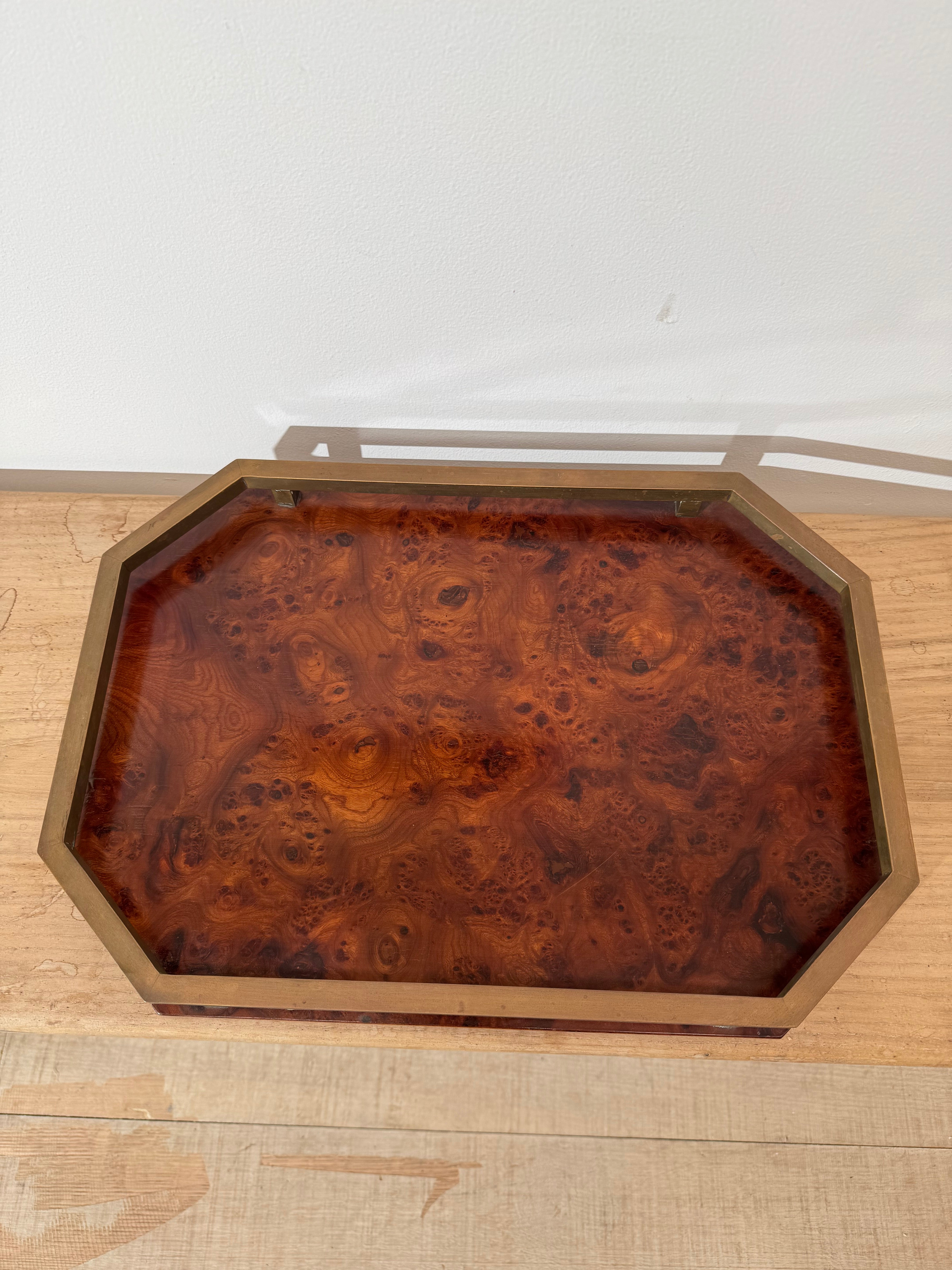 Vintage Burlwood & Bronze Tray
