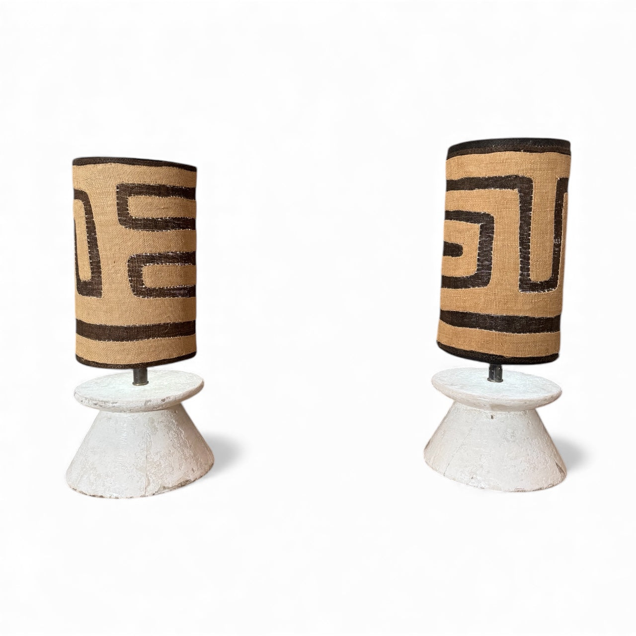 Pair Vintage French 1950's Wood & Plaster Lanps