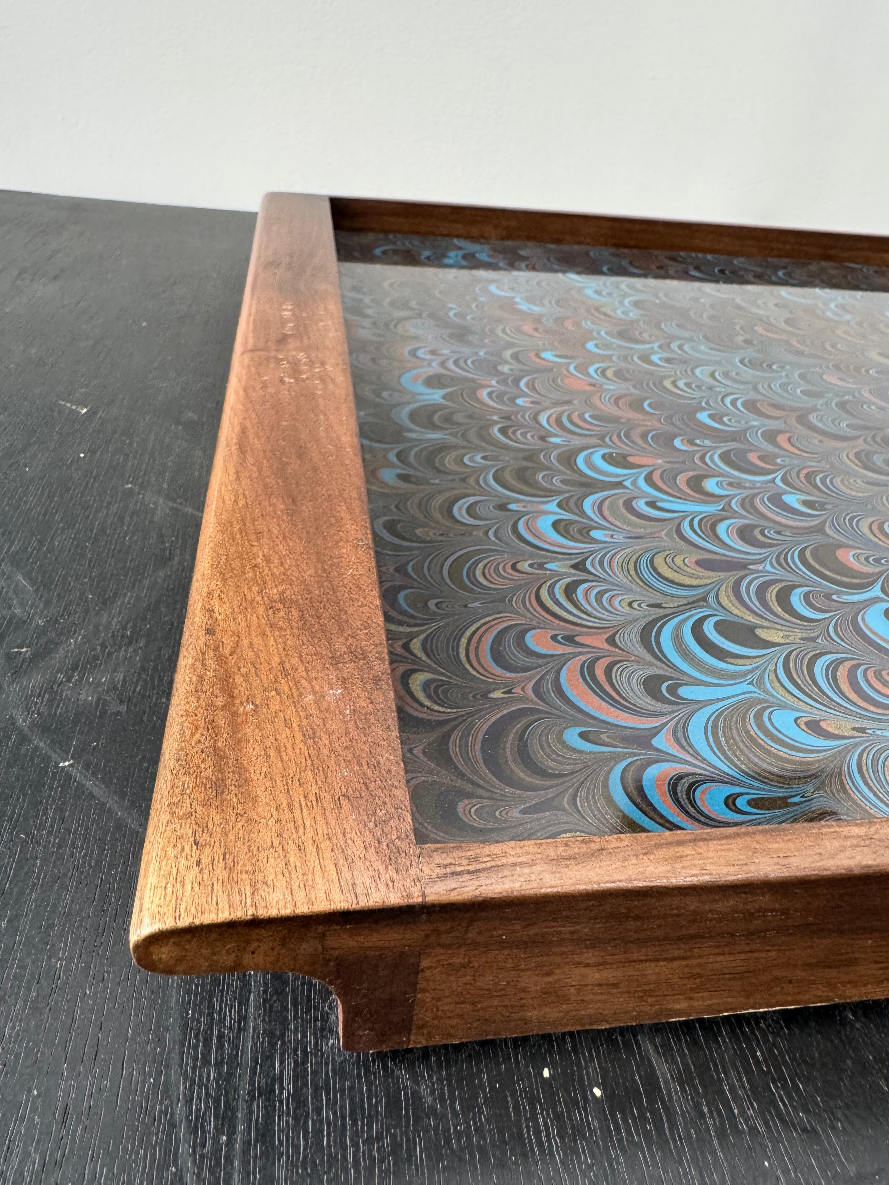 Limited Edition Walnut & Vintage Italian Marbleized Paper Tray