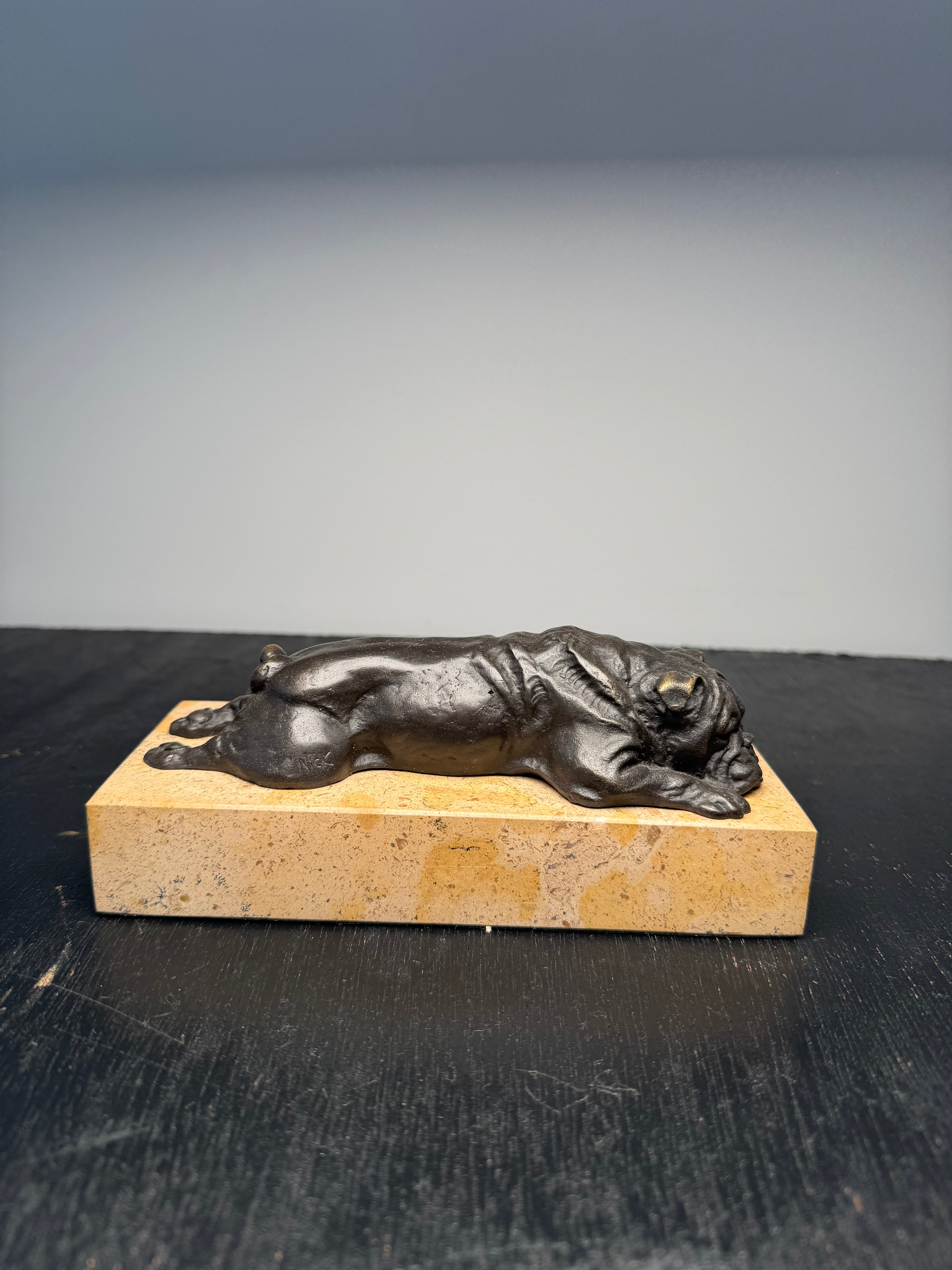 Late 20th Century Bronze Bulldog on Marble