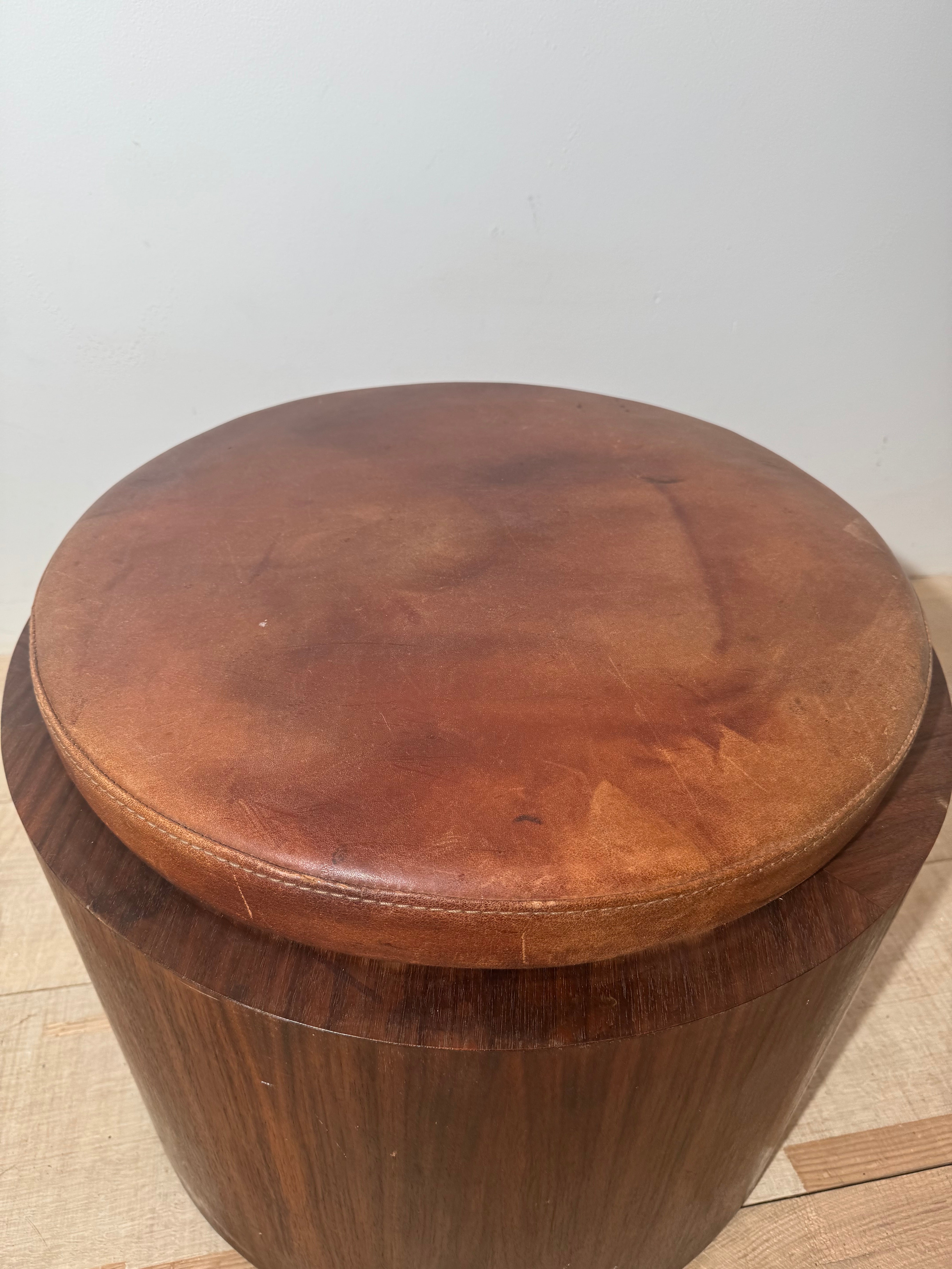 Lucca Studio Limited Edition Walnut and Vintage Leather Ottoman