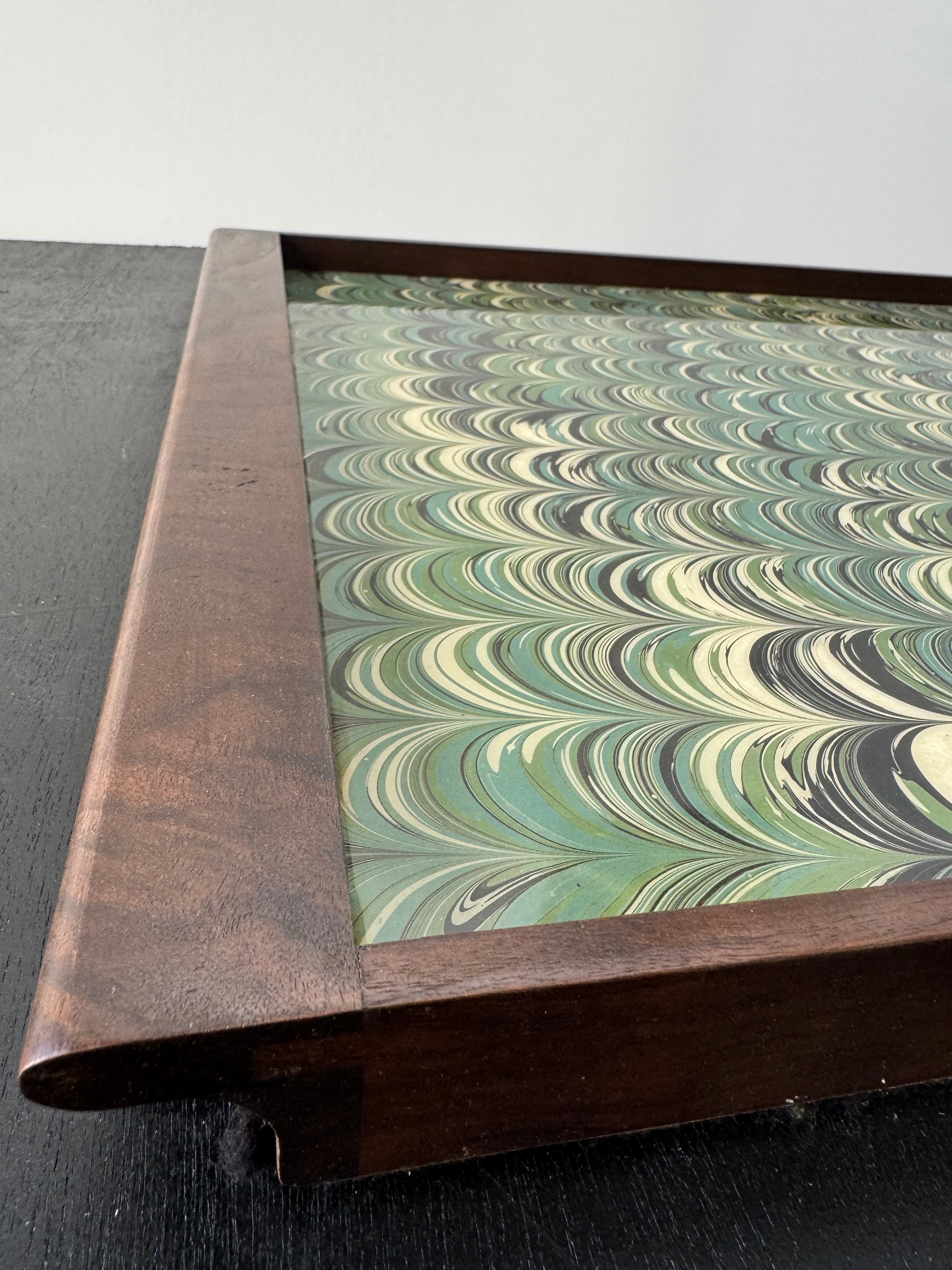 Limited Edition Walnut & Vintage Marbleized Paper Tray