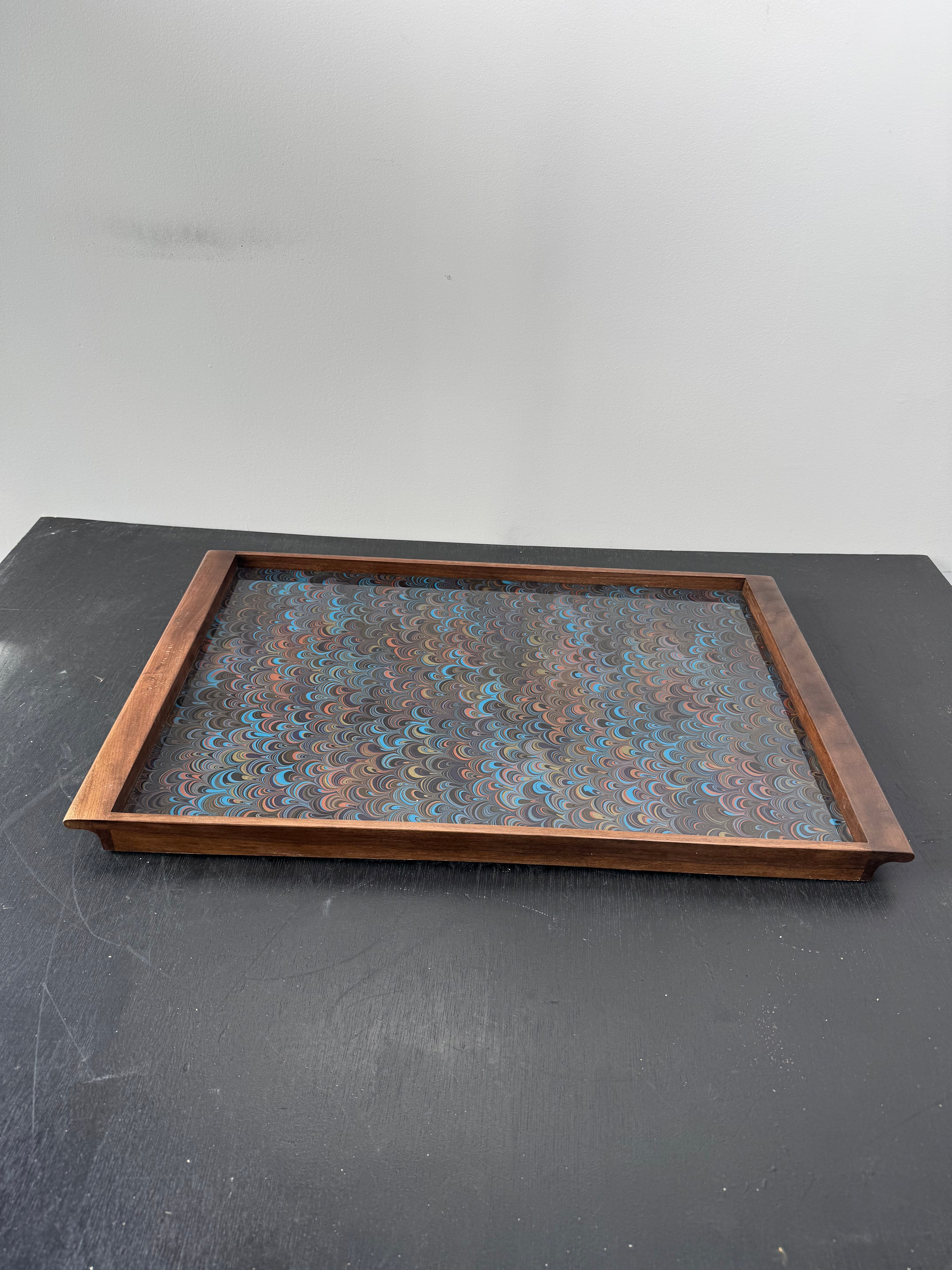 Limited Edition Walnut & Vintage Italian Marbleized Paper Tray