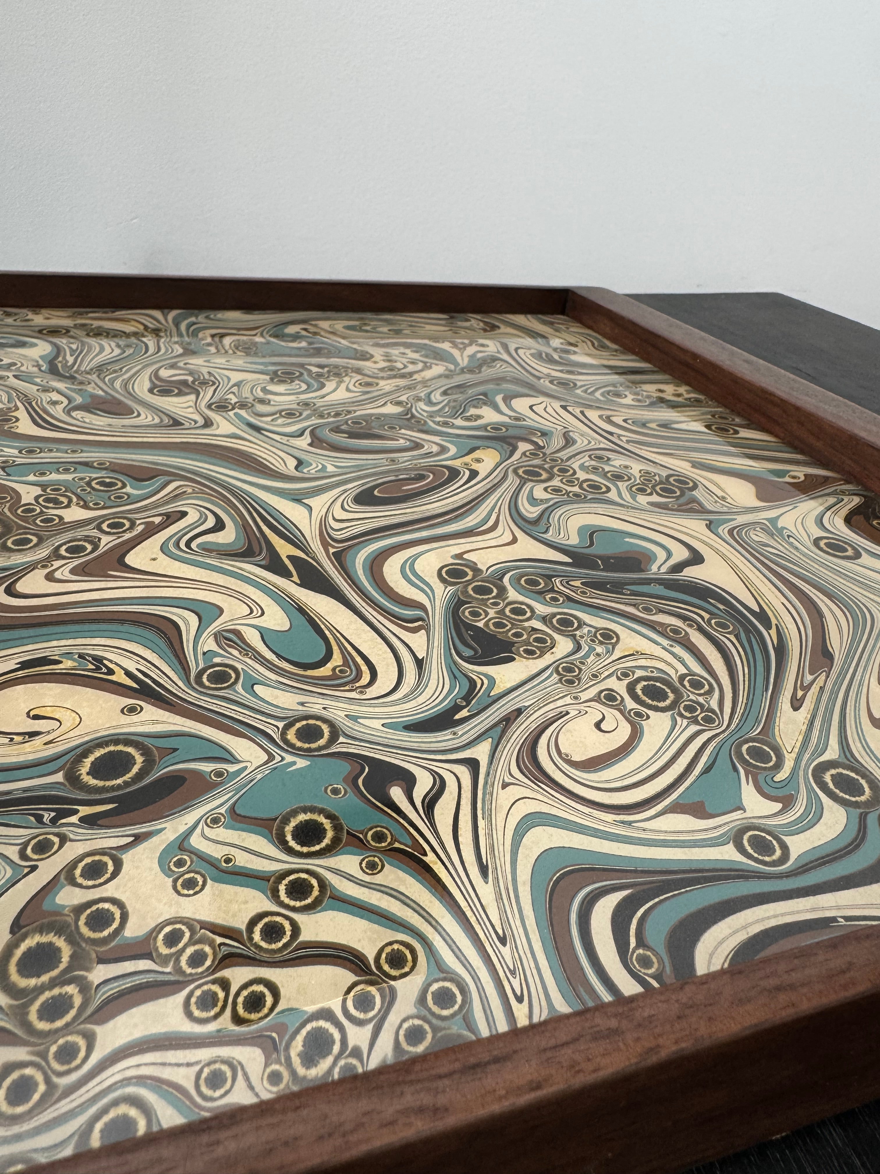 Limited Edition Walnut & Vintage Italian Marbleized Paper Tray