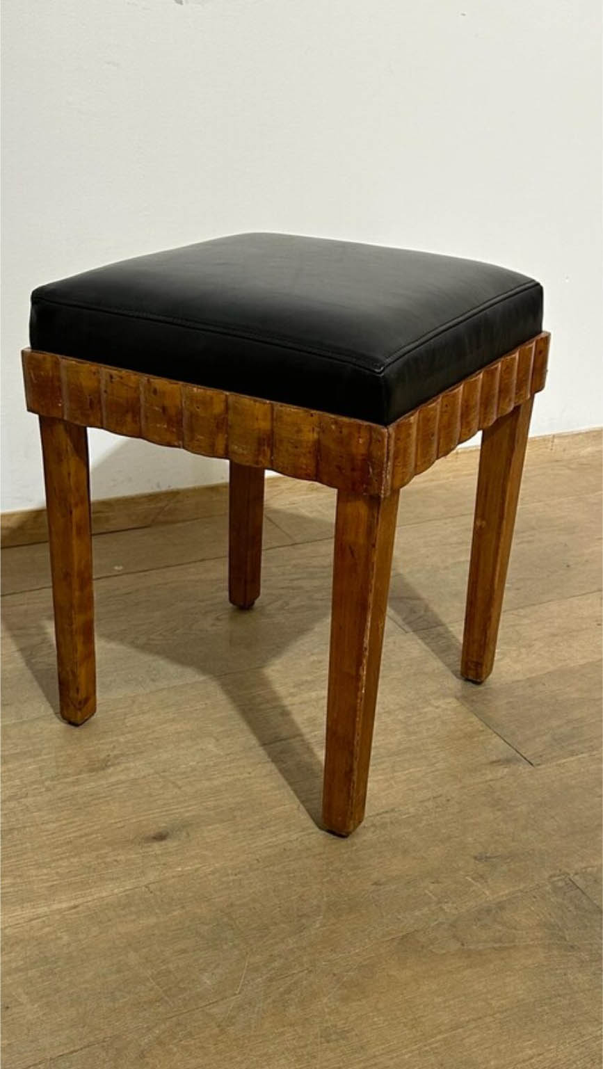 French Deco Burlwood and Leather Stool