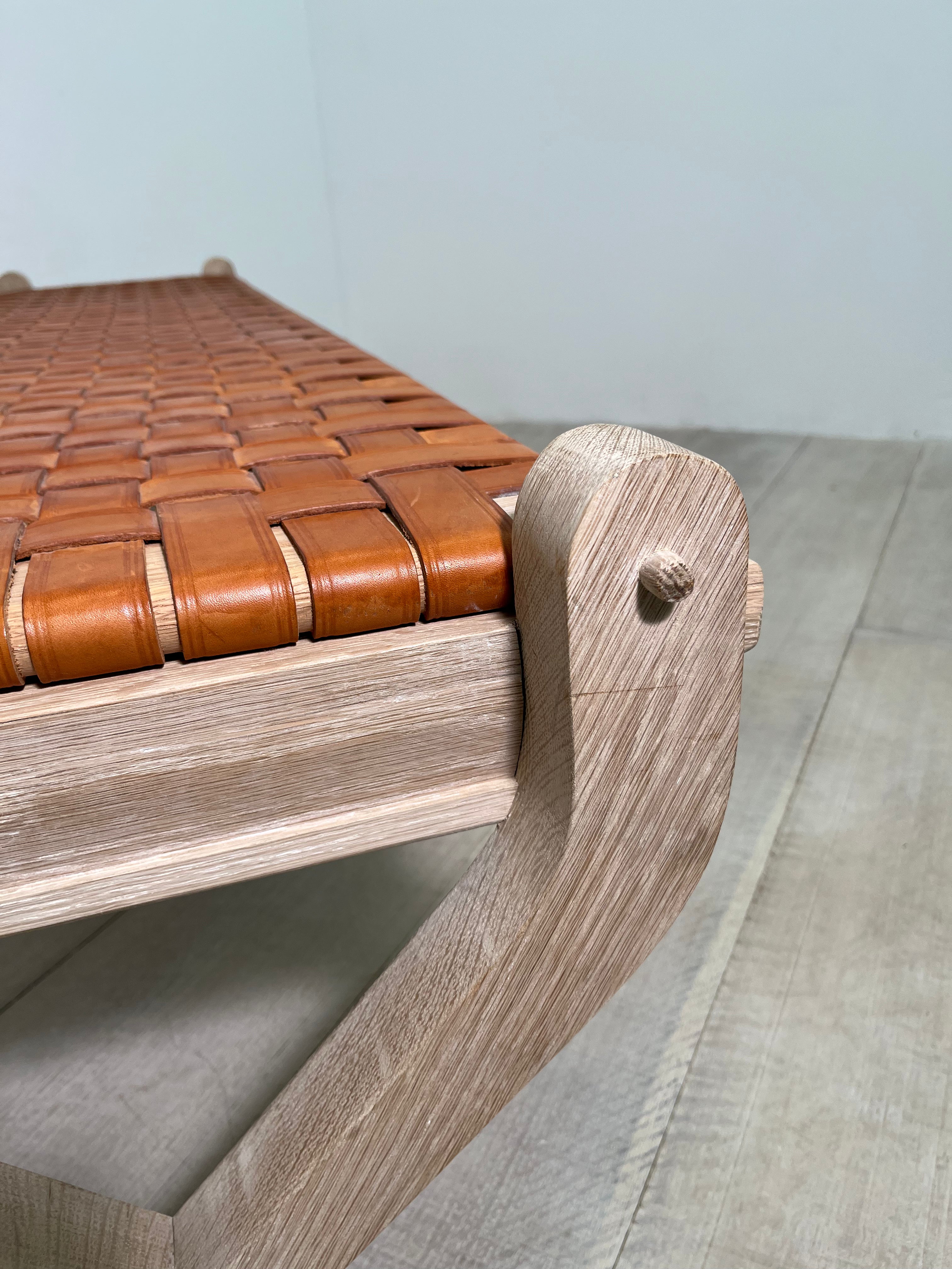 Limited Edition Oak and Saddle Leather Bench