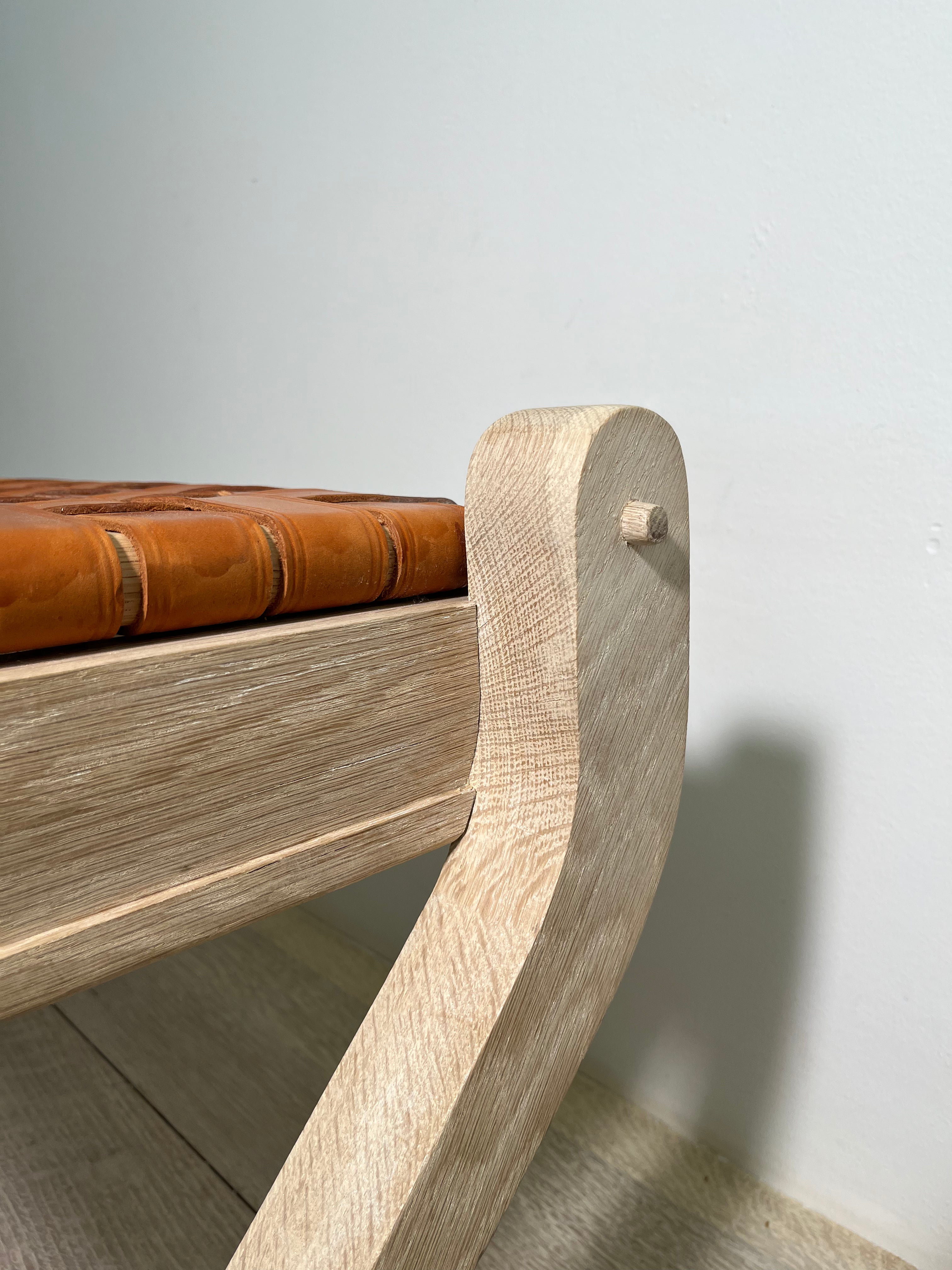 Limited Edition Oak and Saddle Leather Bench