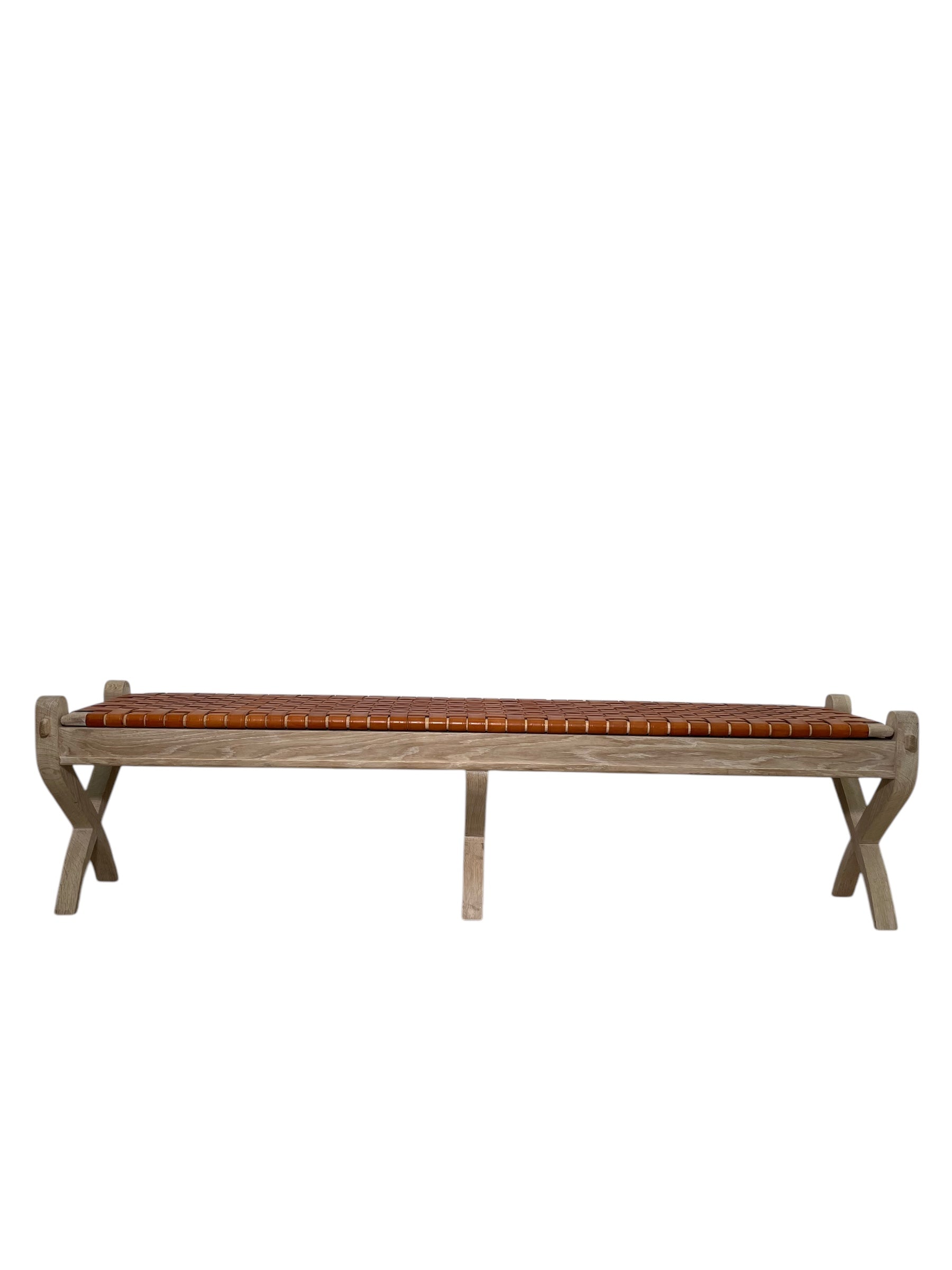 Limited Edition Oak and Saddle Leather Bench