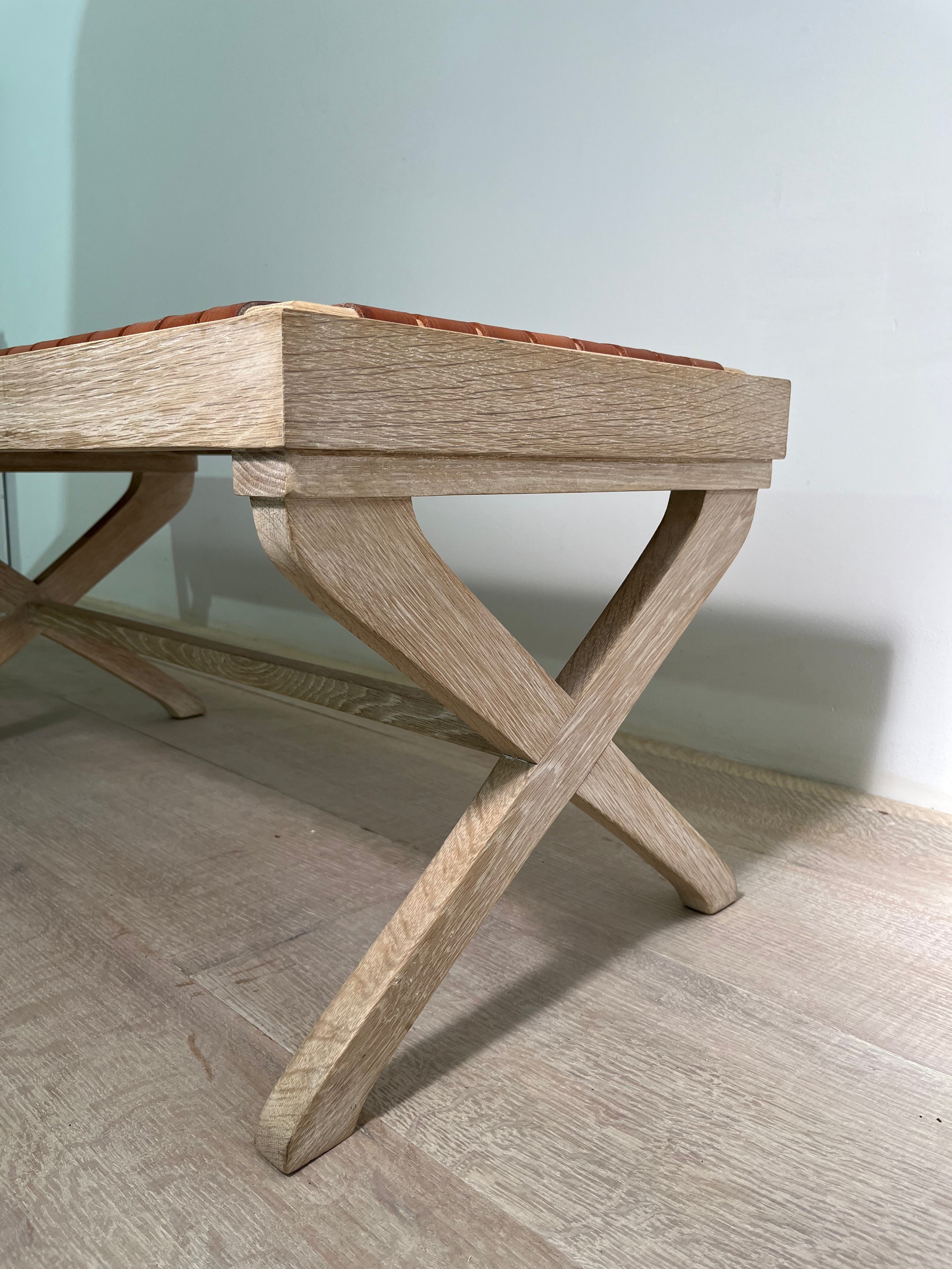 Limited Edition Oak and Saddle Leather Bench