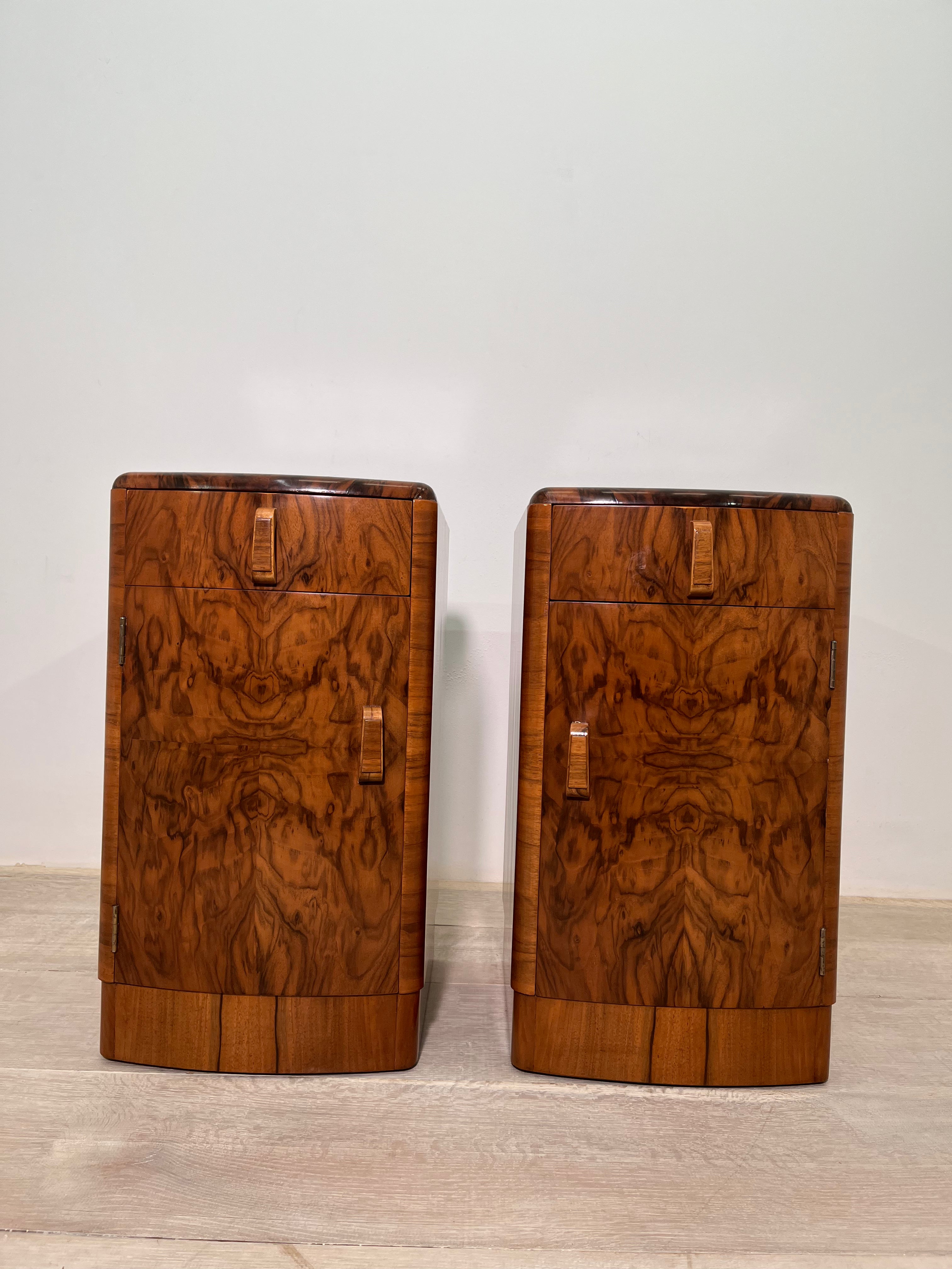 Pair of French Burl Wood Nightstands