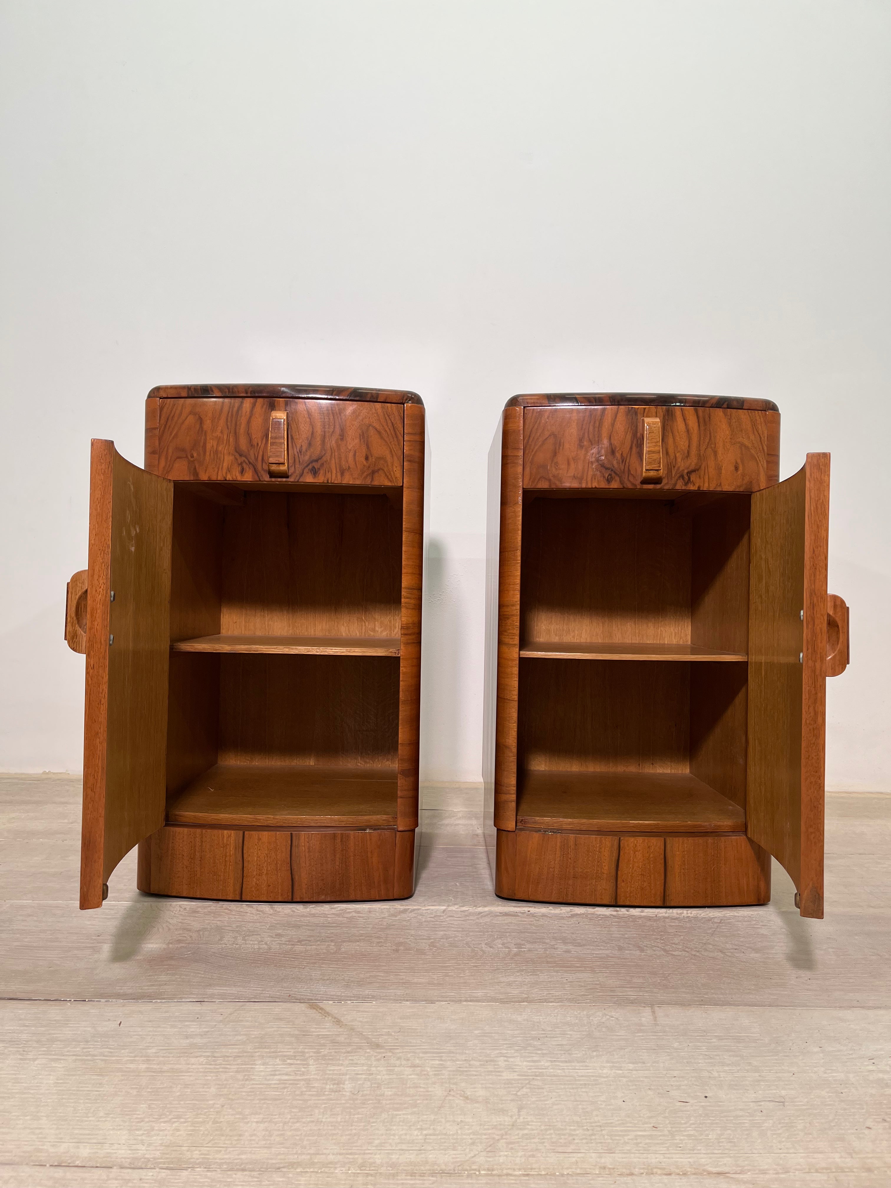 Pair of French Burl Wood Nightstands