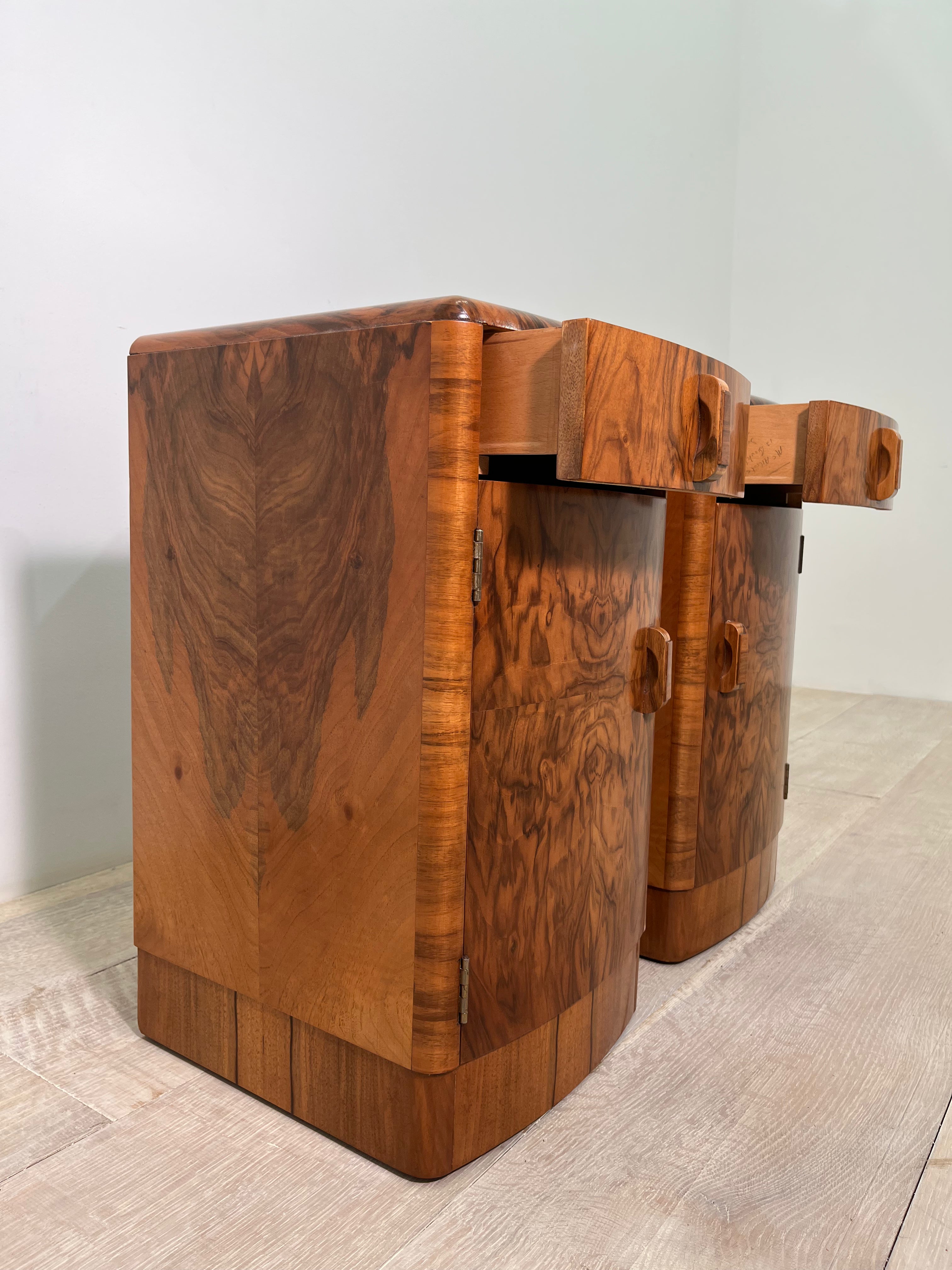 Pair of French Burl Wood Nightstands