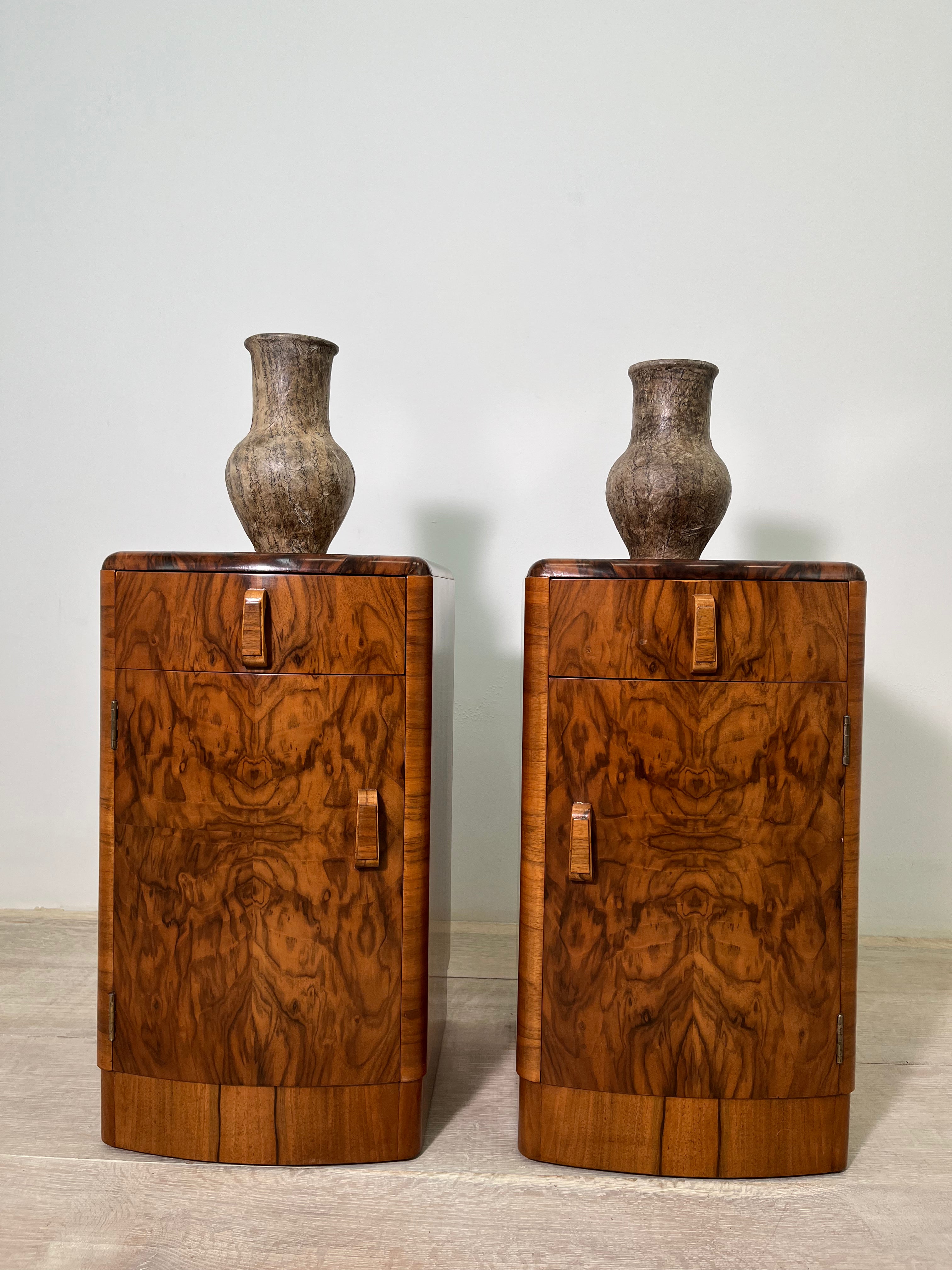 Pair of French Burl Wood Nightstands