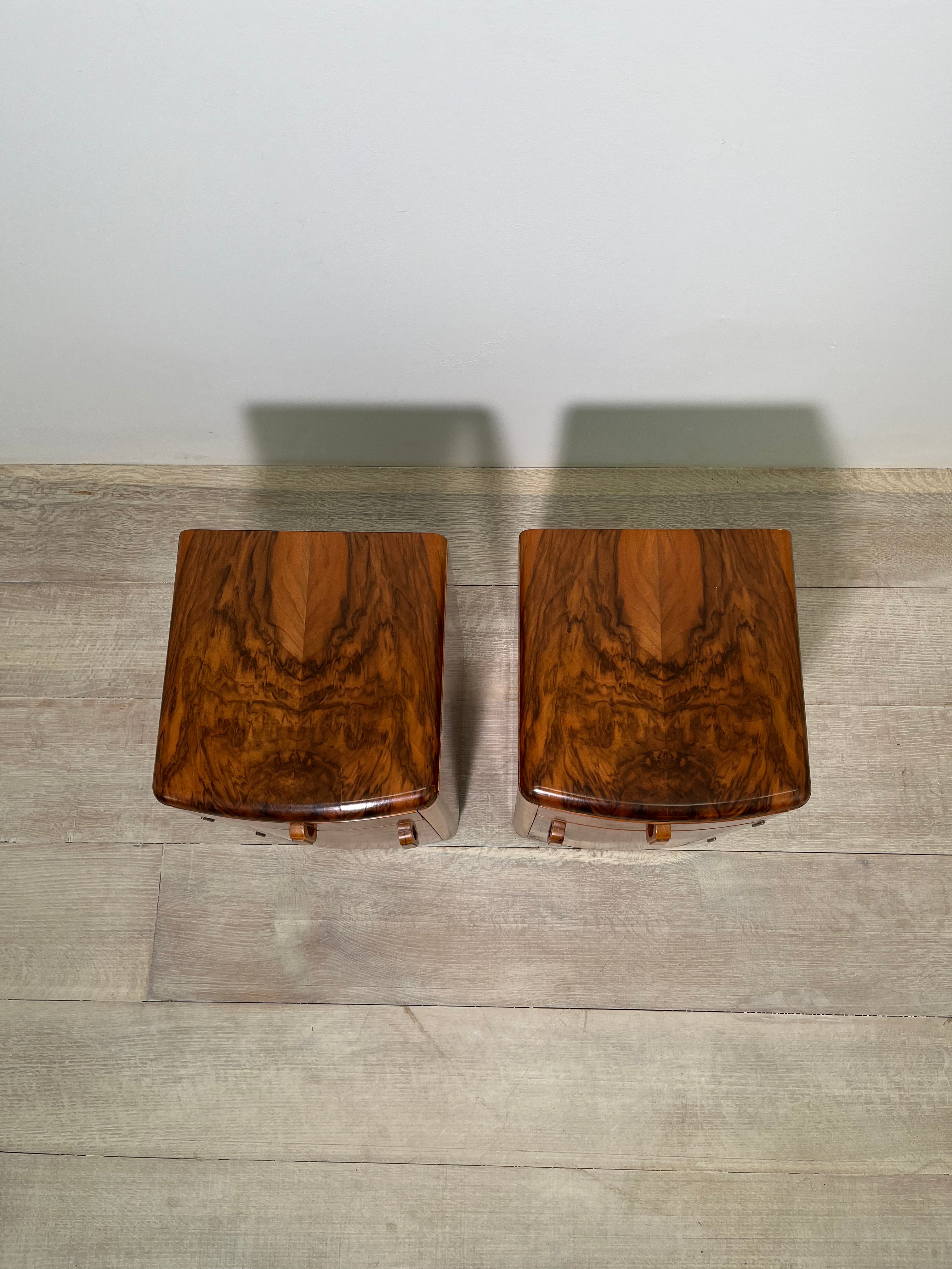 Pair of French Burl Wood Nightstands