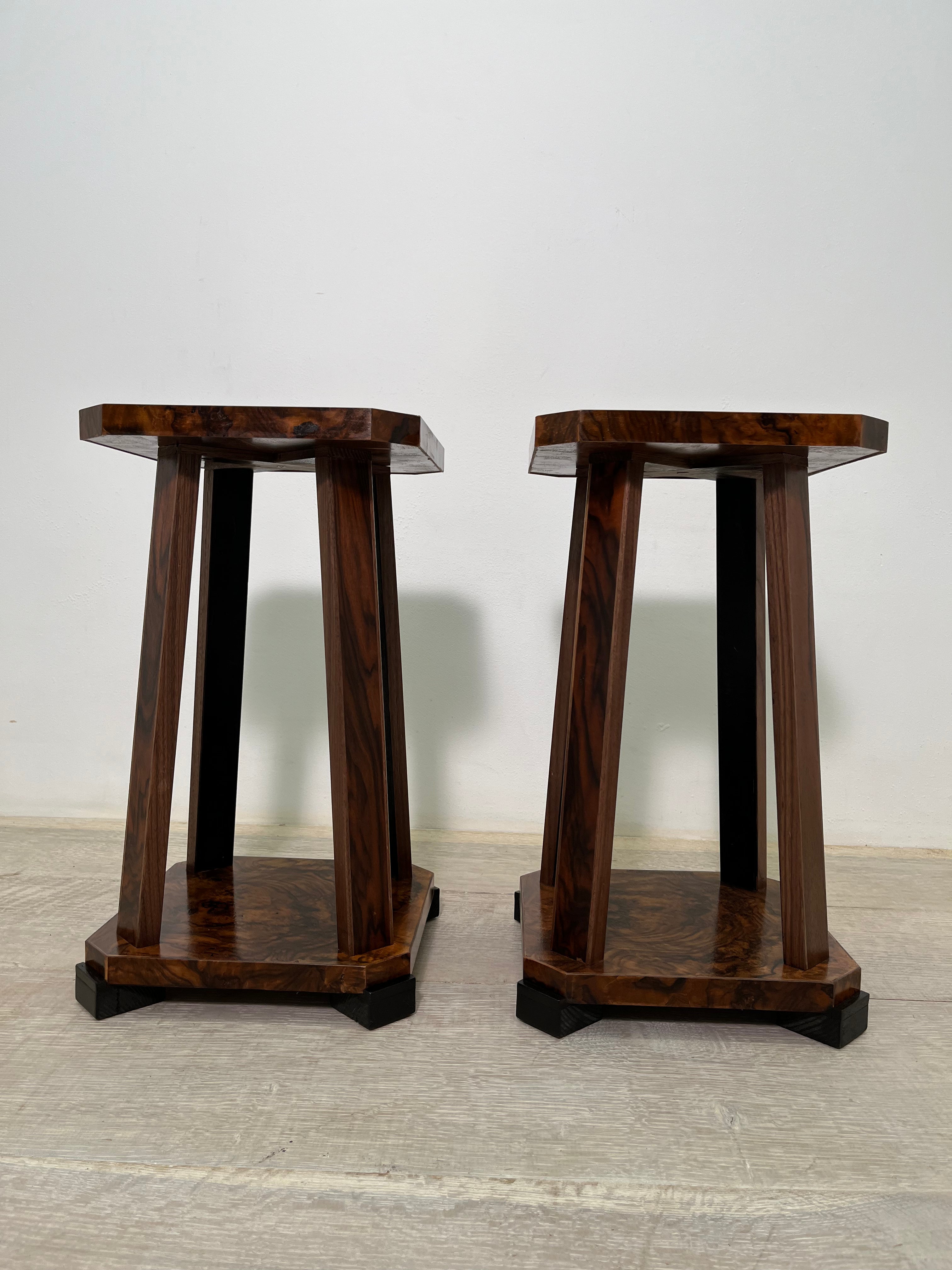 Pair of Limited Edition English 18th Century Burl Wood Side Table