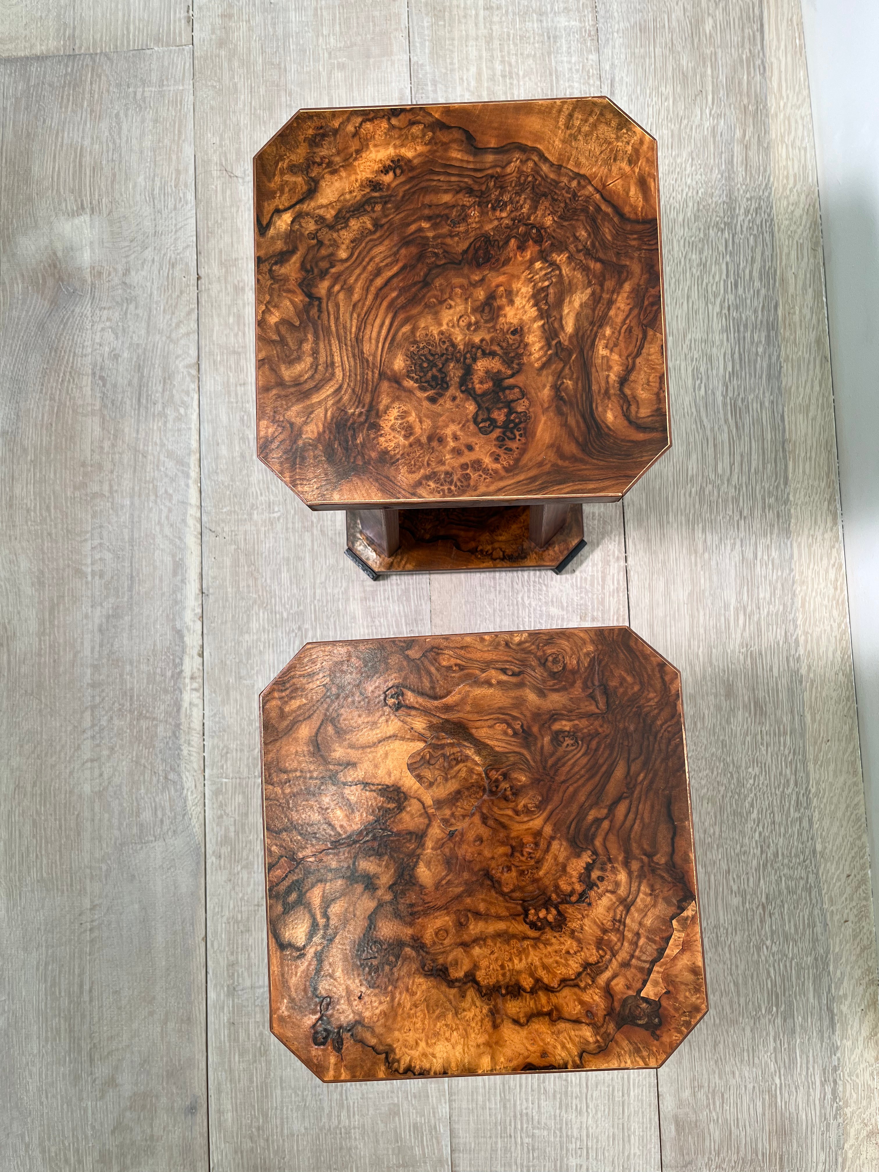 Pair of Limited Edition English 18th Century Burl Wood Side Table