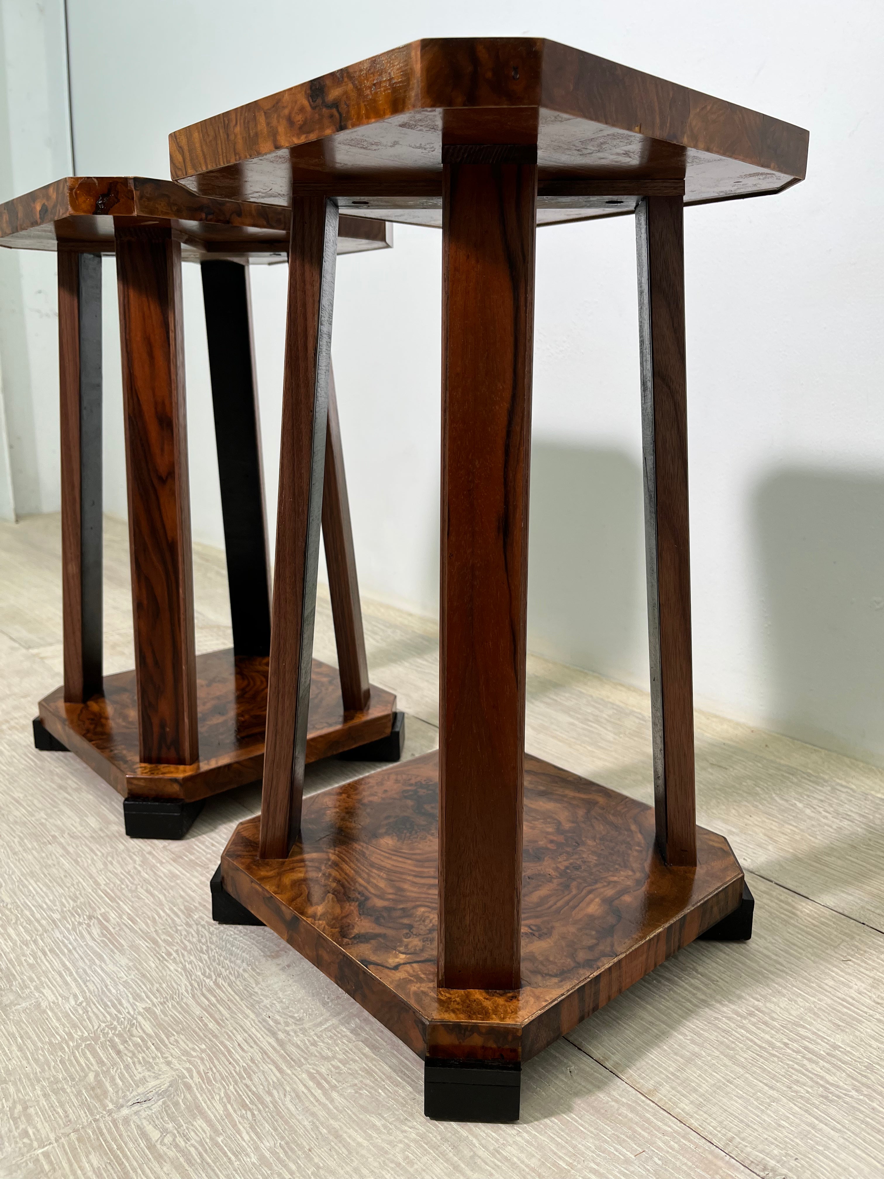 Pair of Limited Edition English 18th Century Burl Wood Side Table