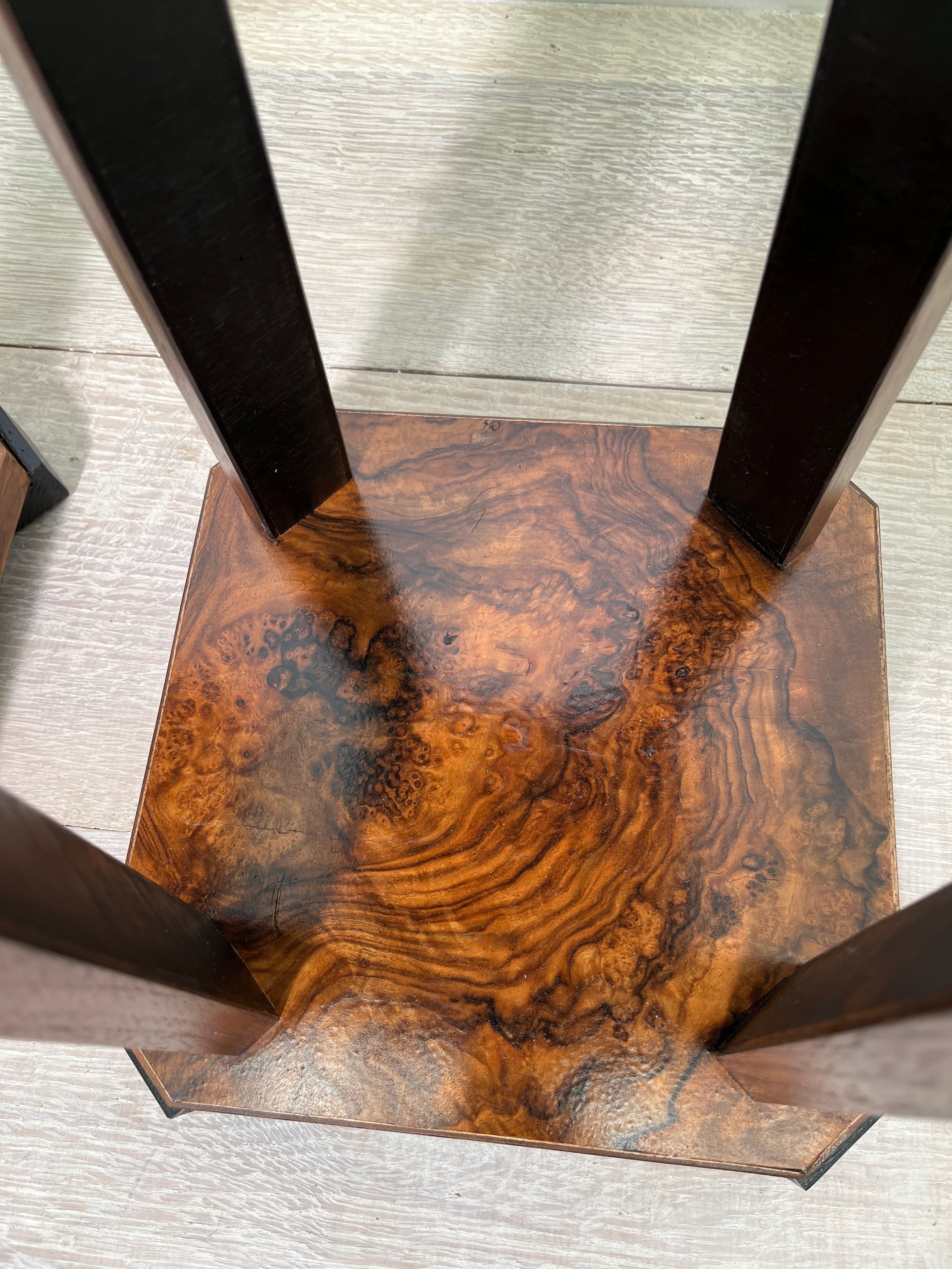 Pair of Limited Edition English 18th Century Burl Wood Side Table