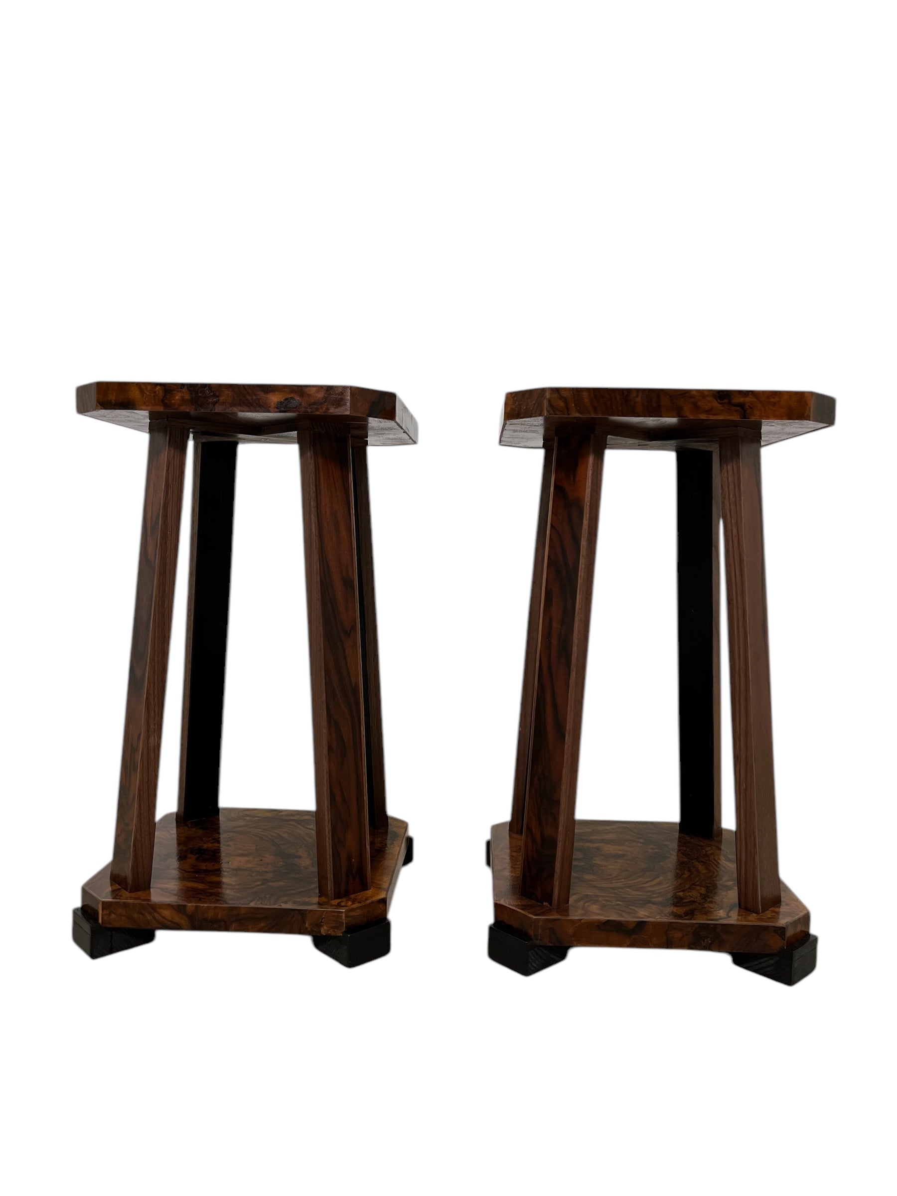 Pair of Limited Edition English 18th Century Burl Wood Side Table