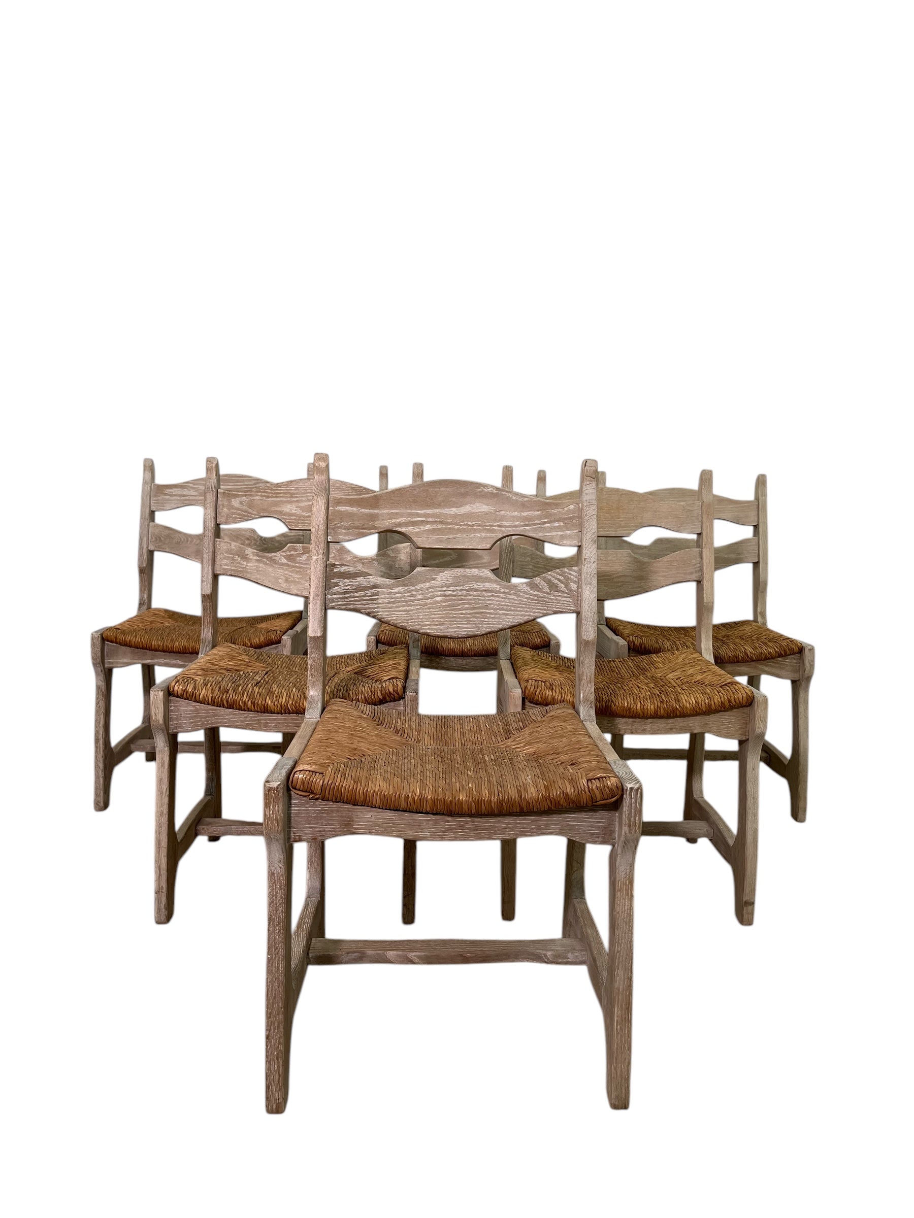 Set of (6) Henning Kjaernulf "Razor Back" Cerused Oak Chairs