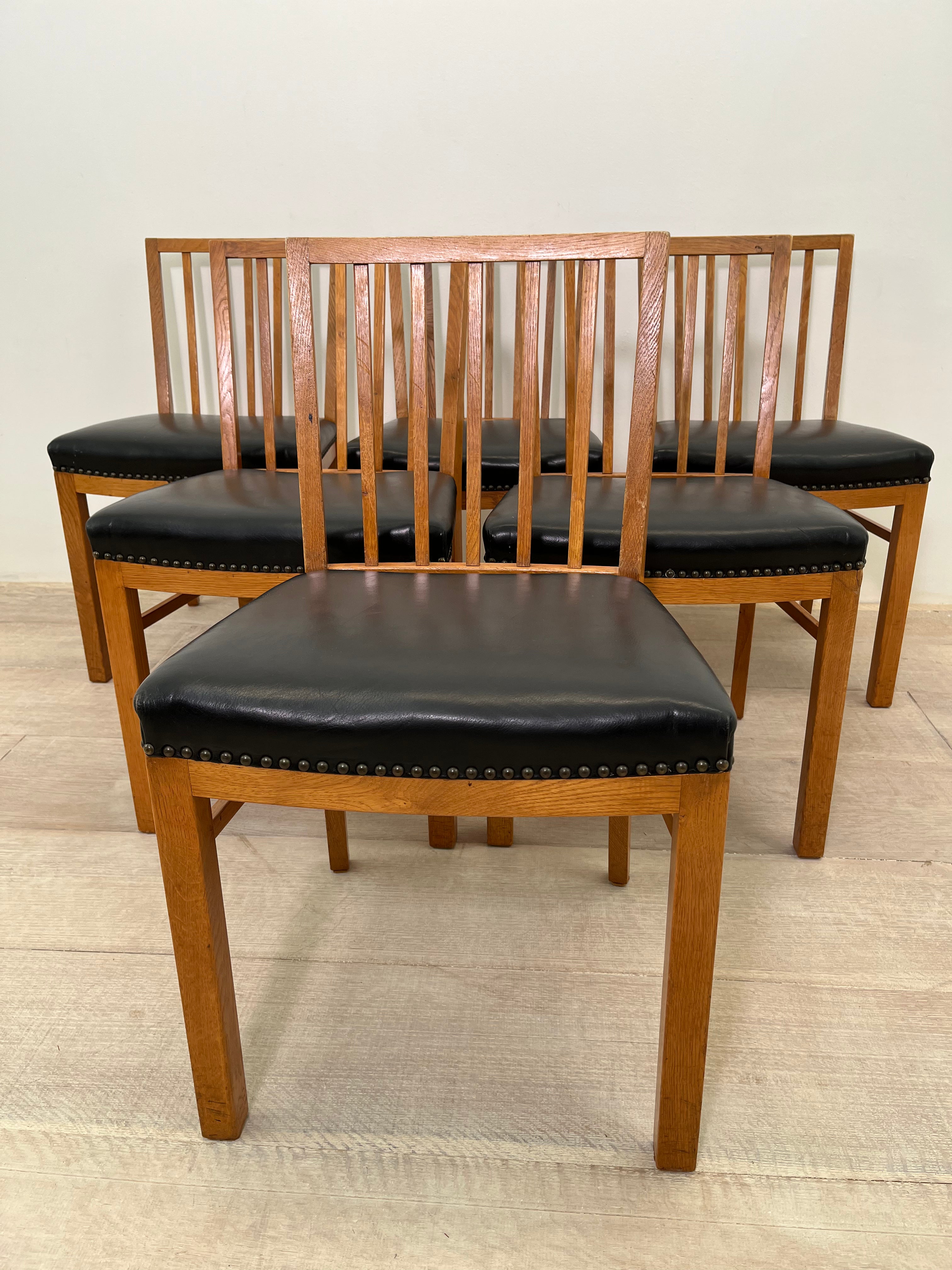 Set of (6) Fritz Hansen Oak Frame Dining Chairs, 1940's