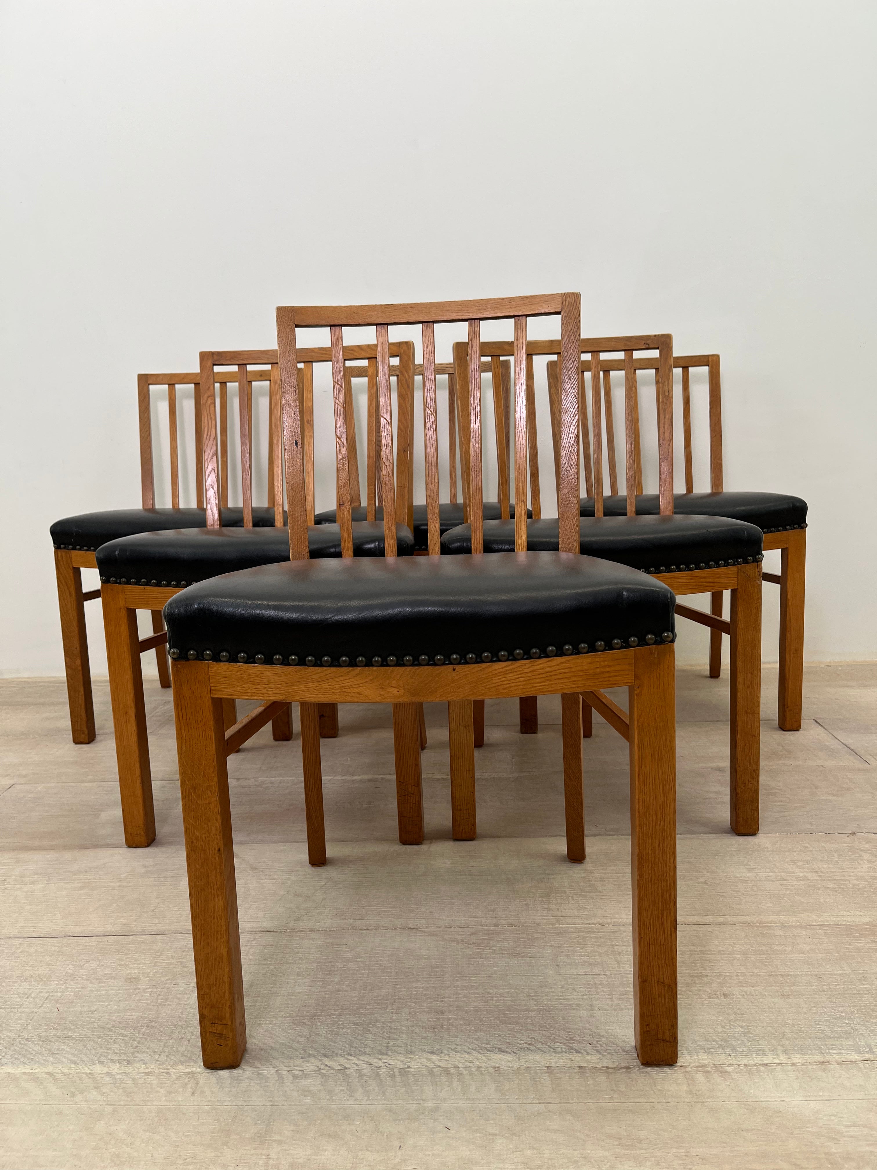 Set of (6) Fritz Hansen Oak Frame Dining Chairs, 1940's