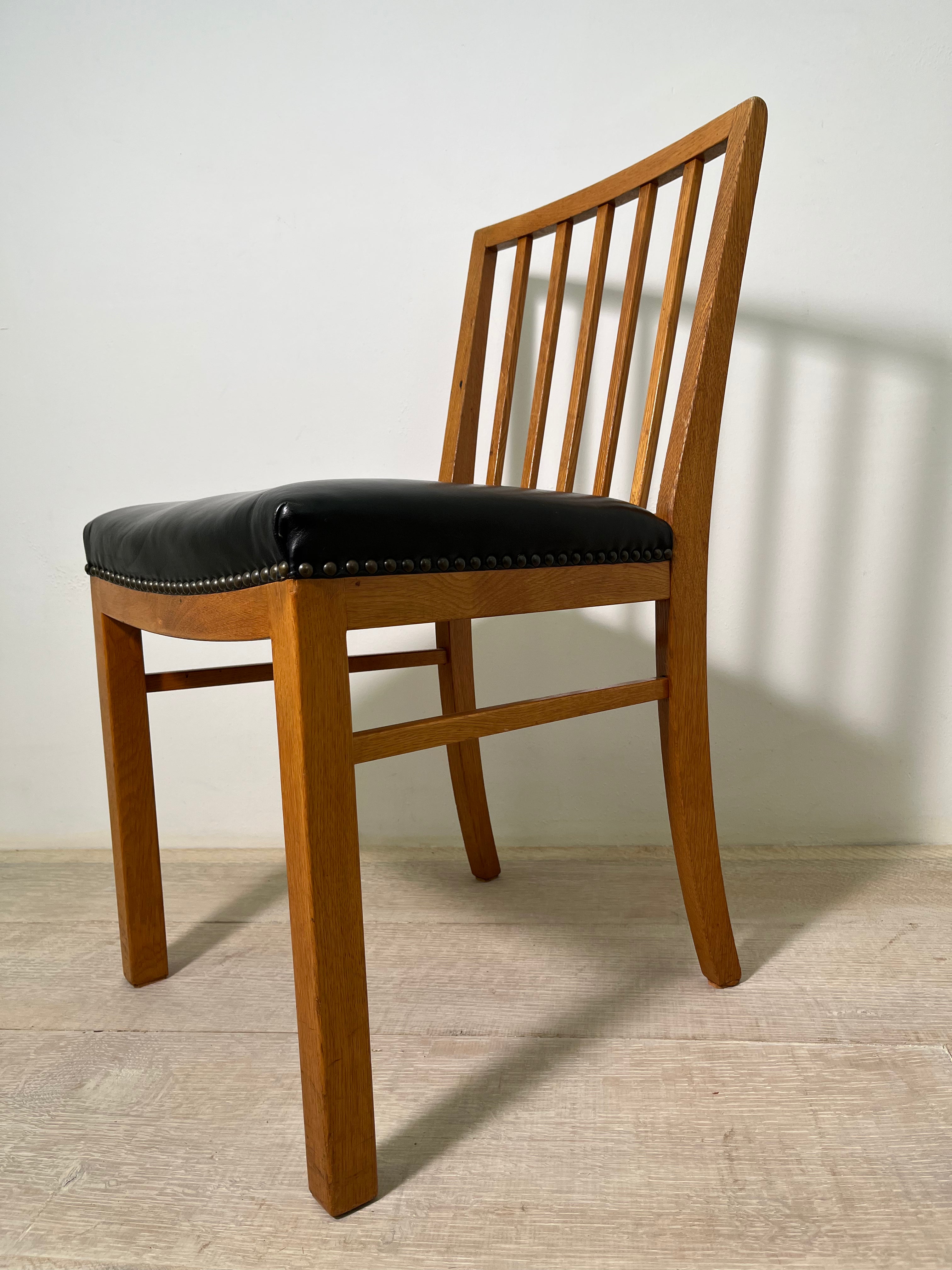 Set of (6) Fritz Hansen Oak Frame Dining Chairs, 1940's