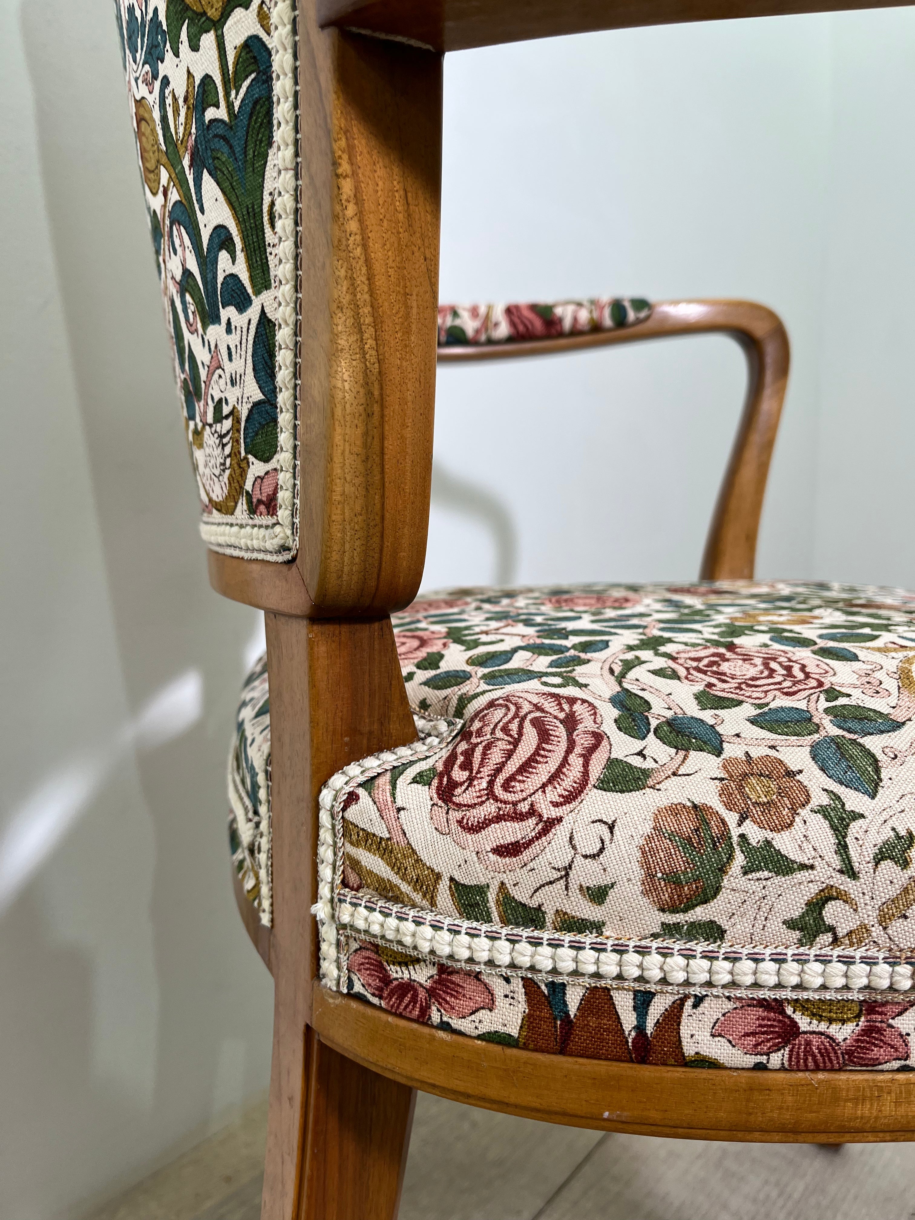 Set of (4) Swedish Dining Arm Chairs of Walnut