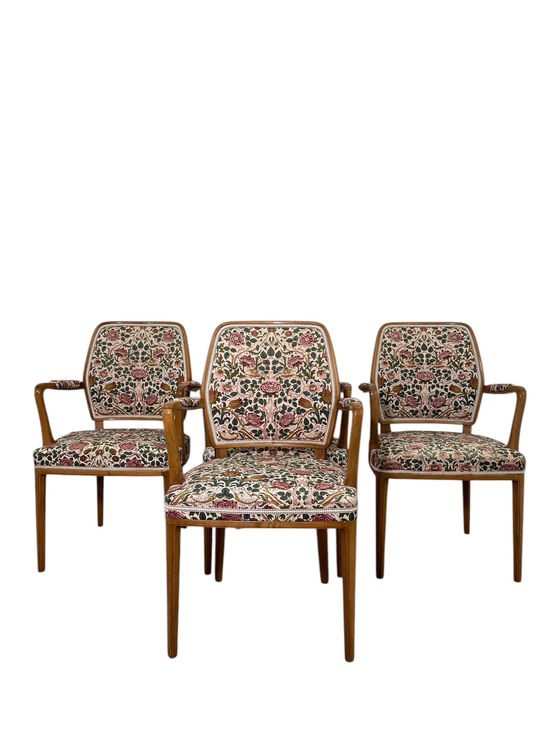 Set of (4) Swedish Dining Arm Chairs of Walnut