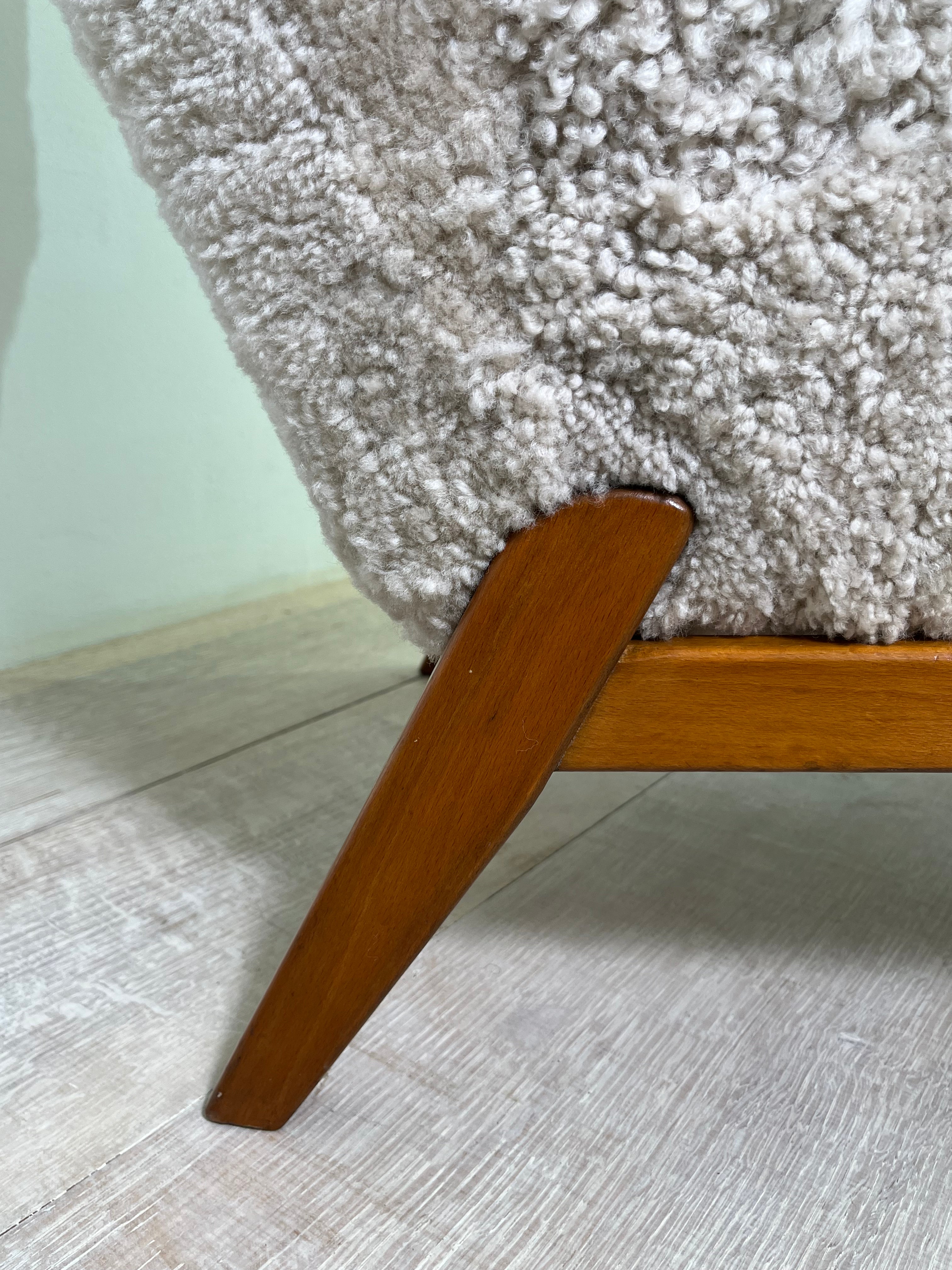 Pair of BERTIL FRIDHAGEN Swedish 1940's Armchairs in Shearling