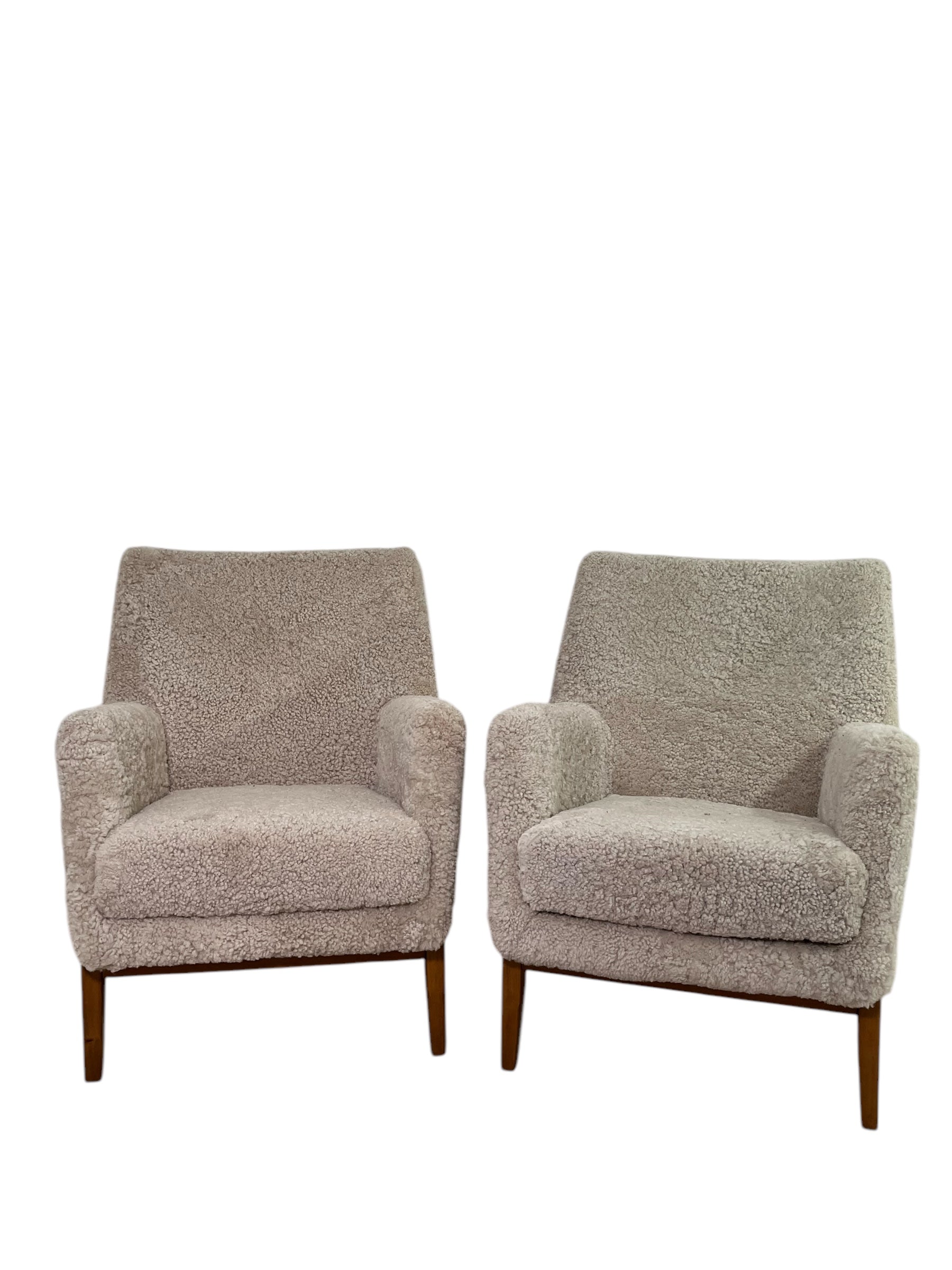 Pair of BERTIL FRIDHAGEN Swedish 1940's Armchairs in Shearling