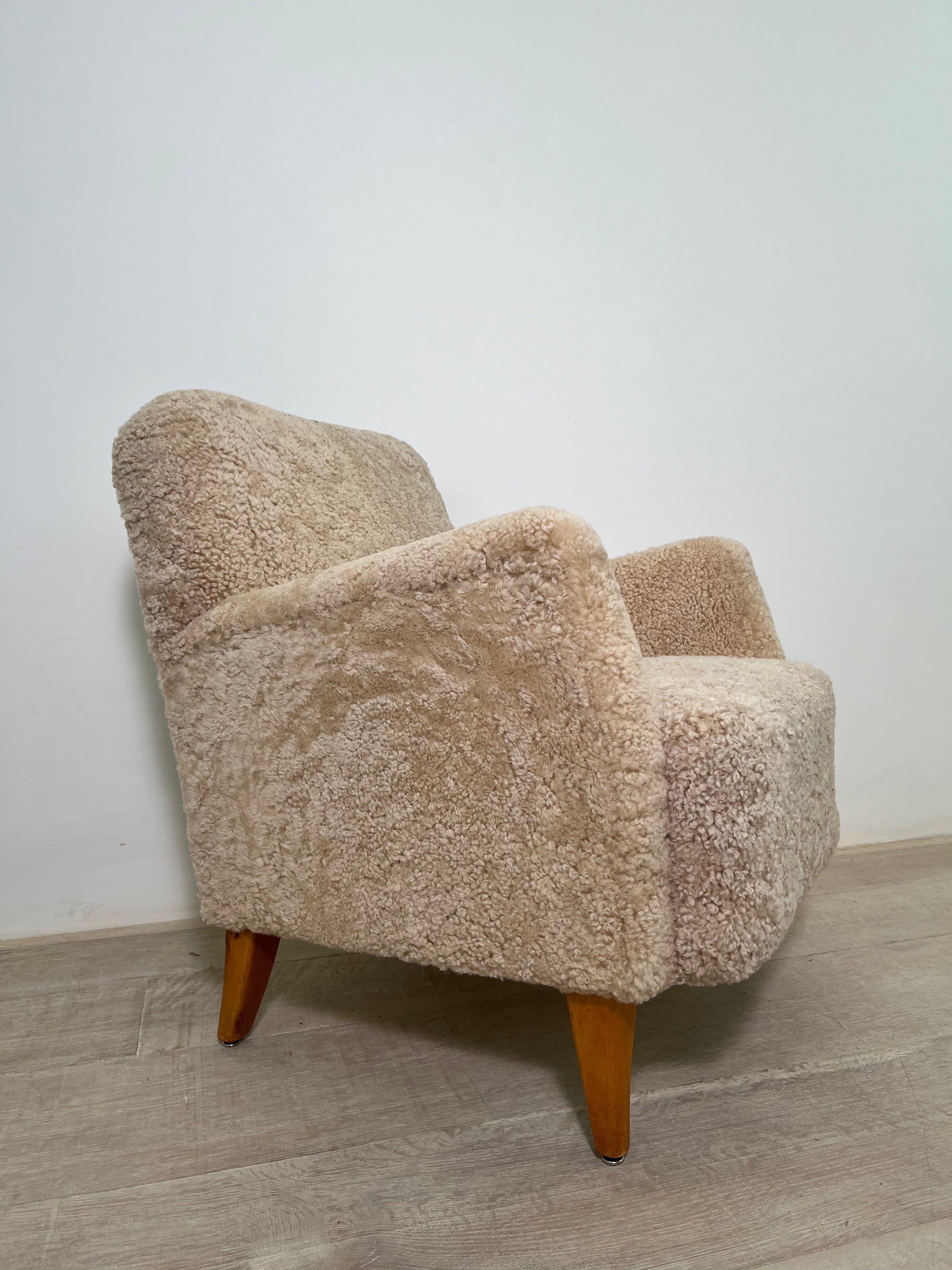 Pair of 1930's Danish Arm Chairs in Shearling