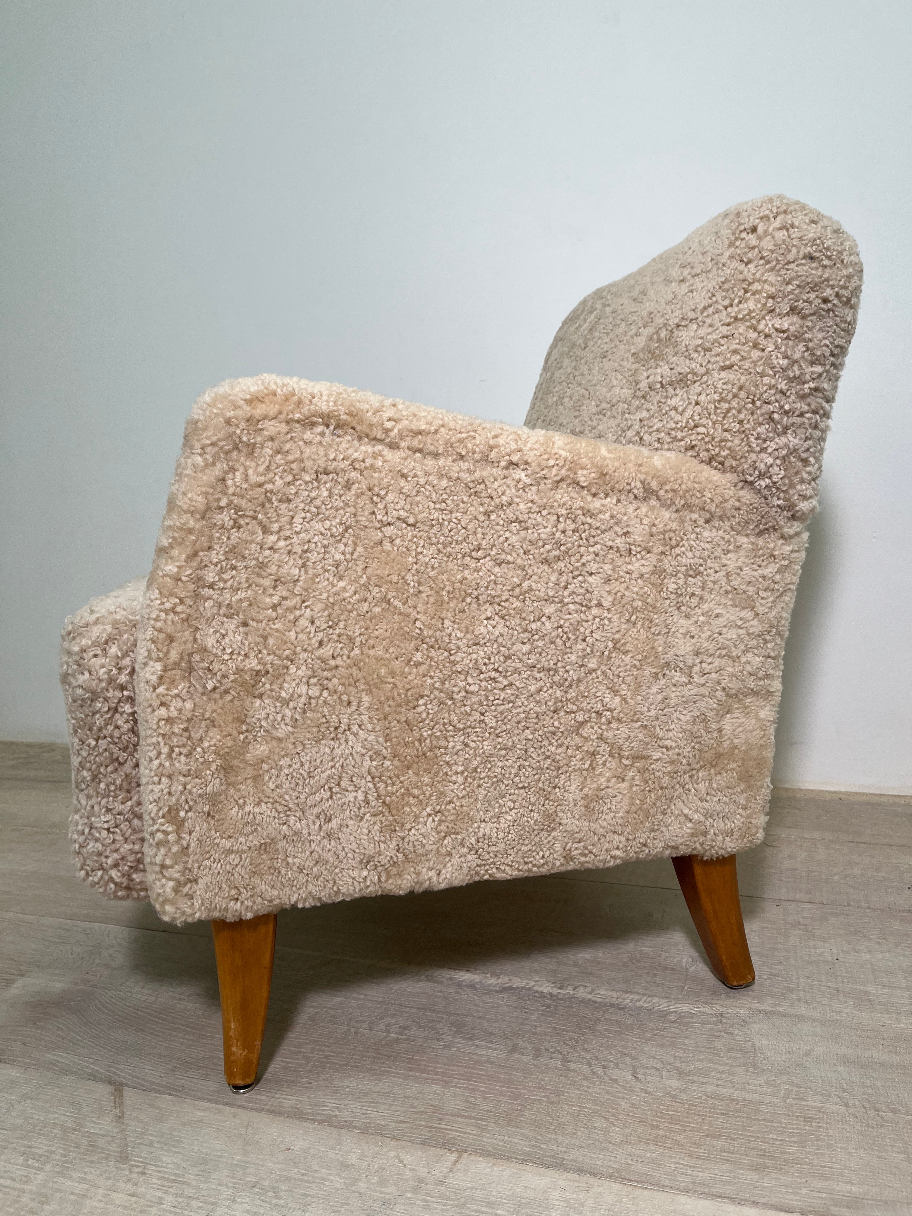 Pair of 1930's Danish Arm Chairs in Shearling