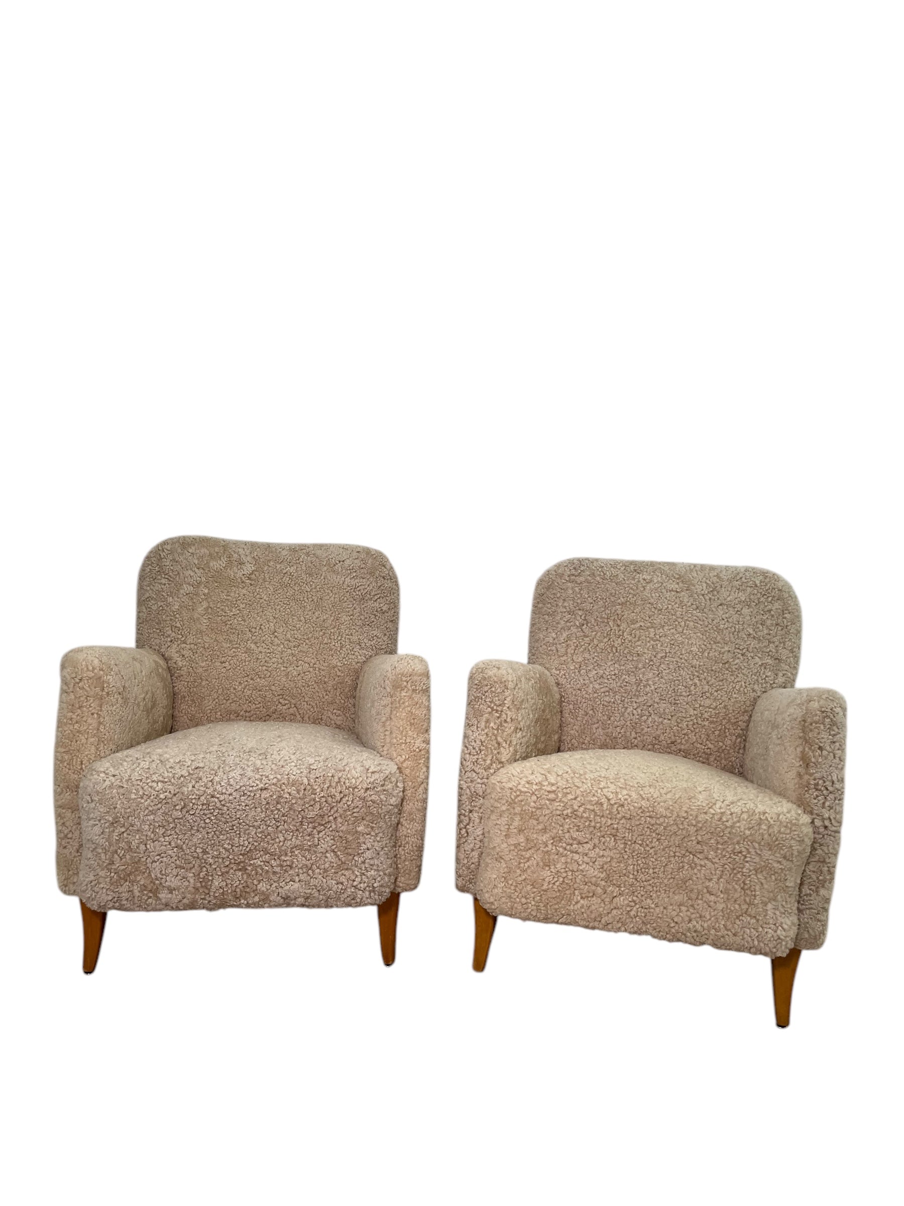 Pair of 1930's Danish Arm Chairs in Shearling