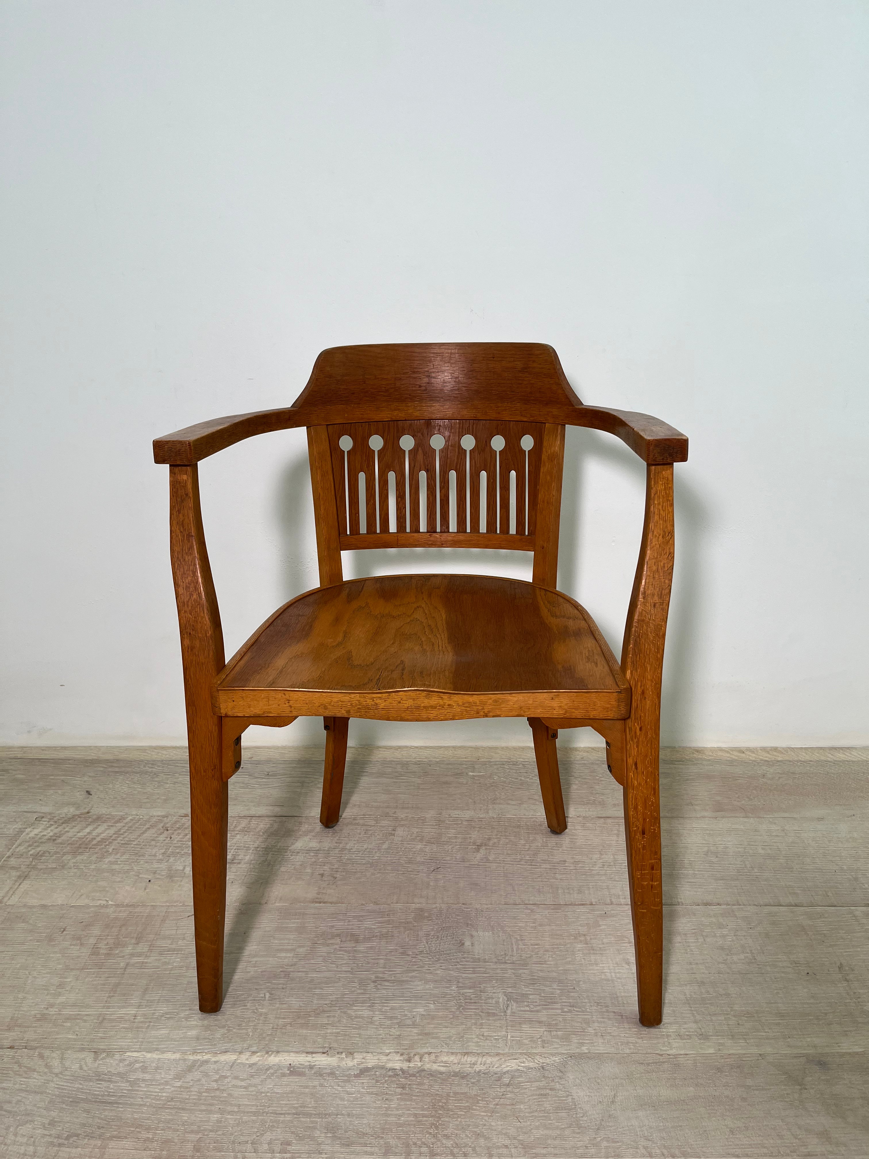 Single OTTO WAGNER Art Nouveau Oak Armchair