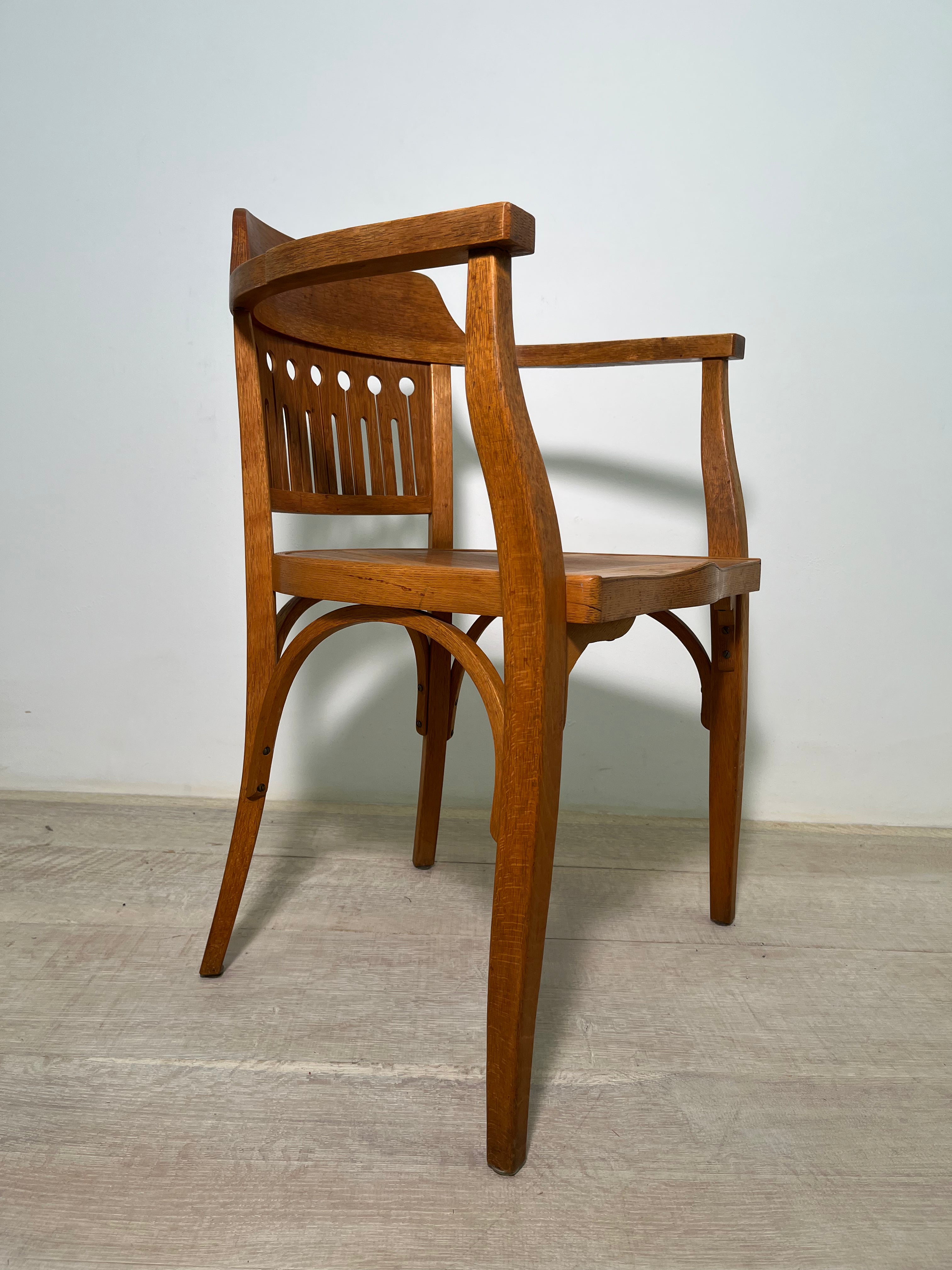 Single OTTO WAGNER Art Nouveau Oak Armchair