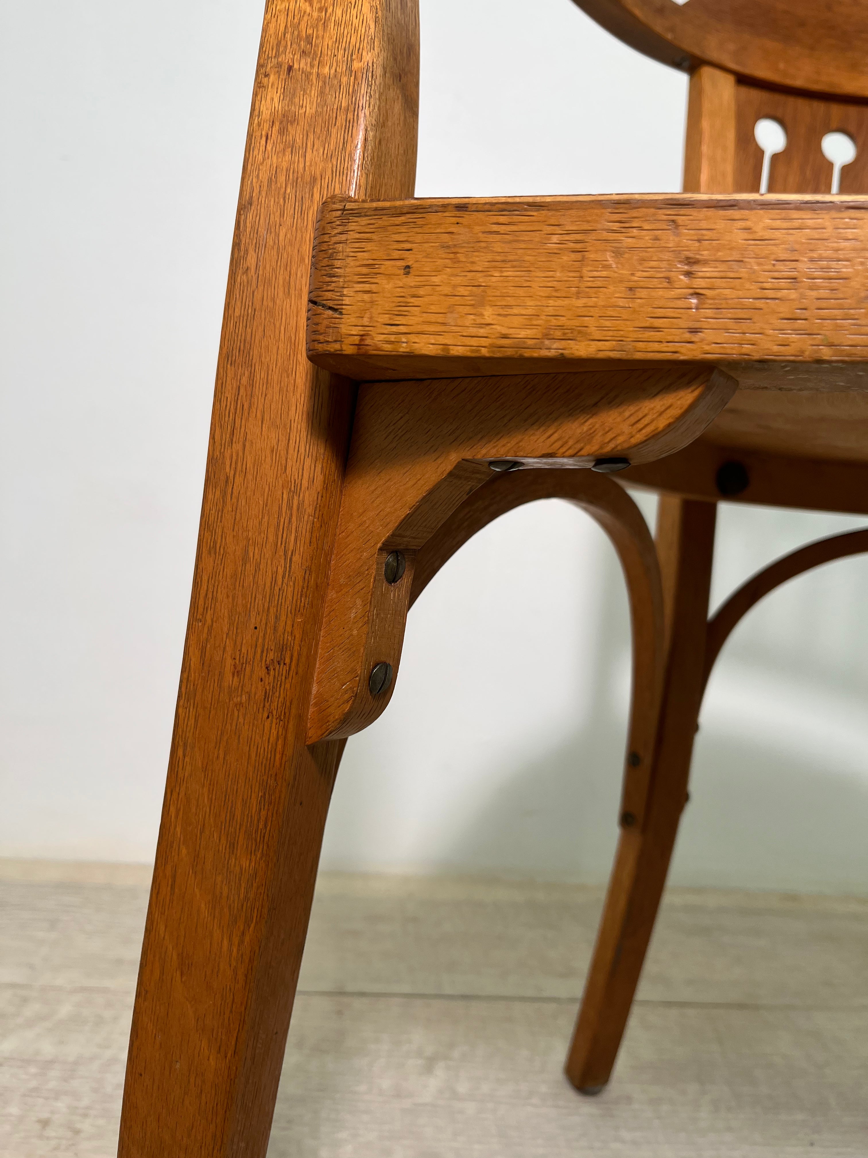 Single OTTO WAGNER Art Nouveau Oak Armchair