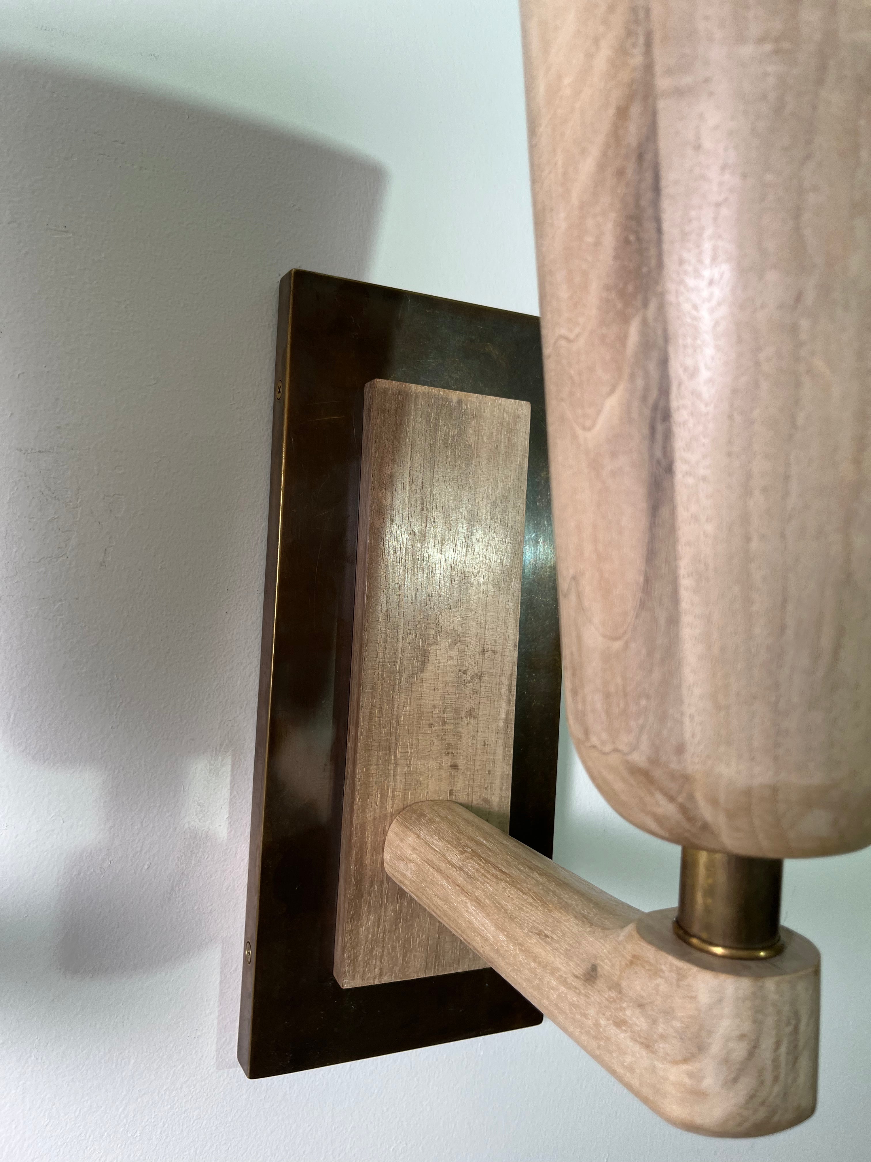 Pair of Limited Edition Walnut and Bronze Sconces