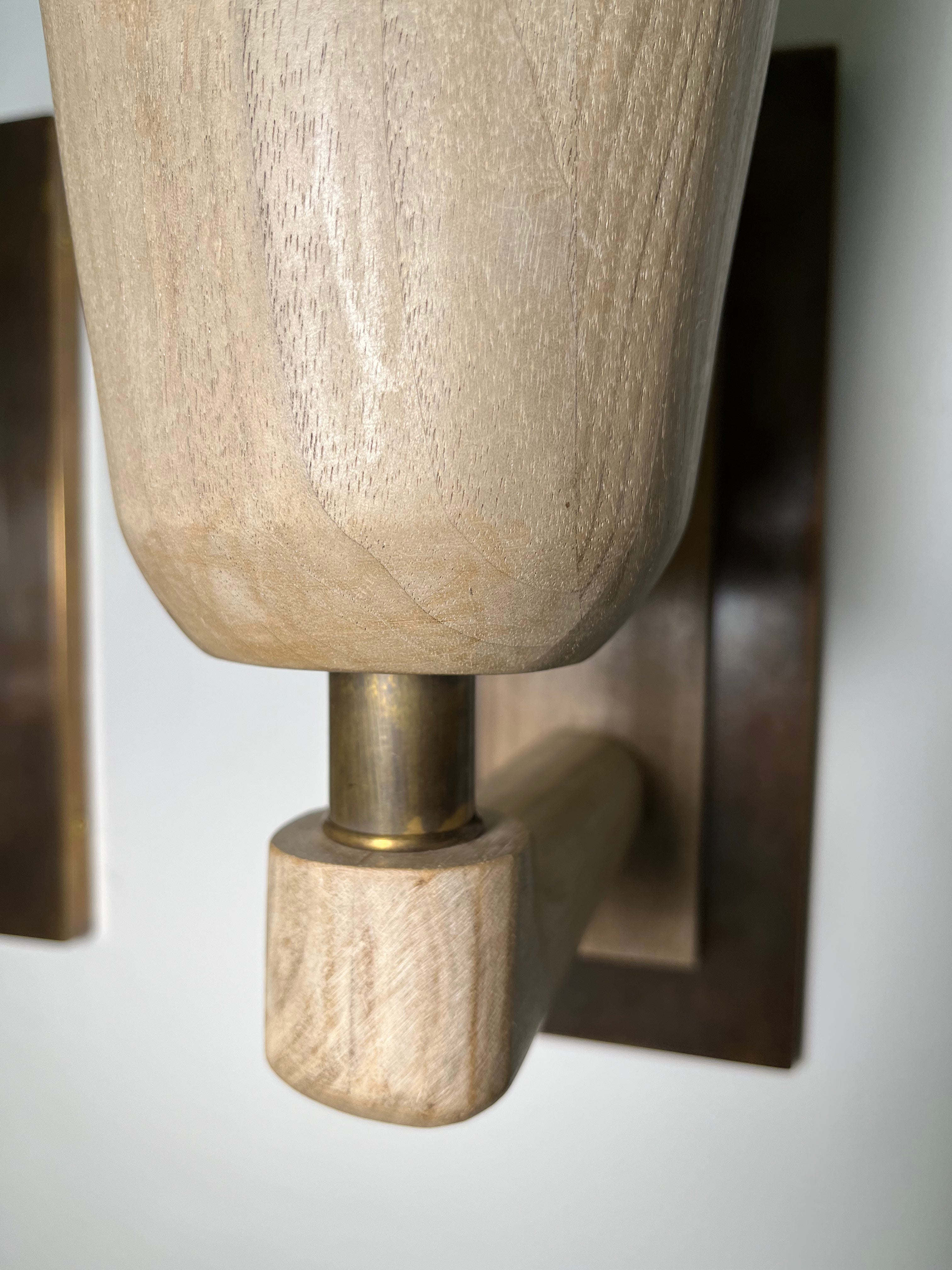 Pair of Limited Edition Walnut and Bronze Sconces