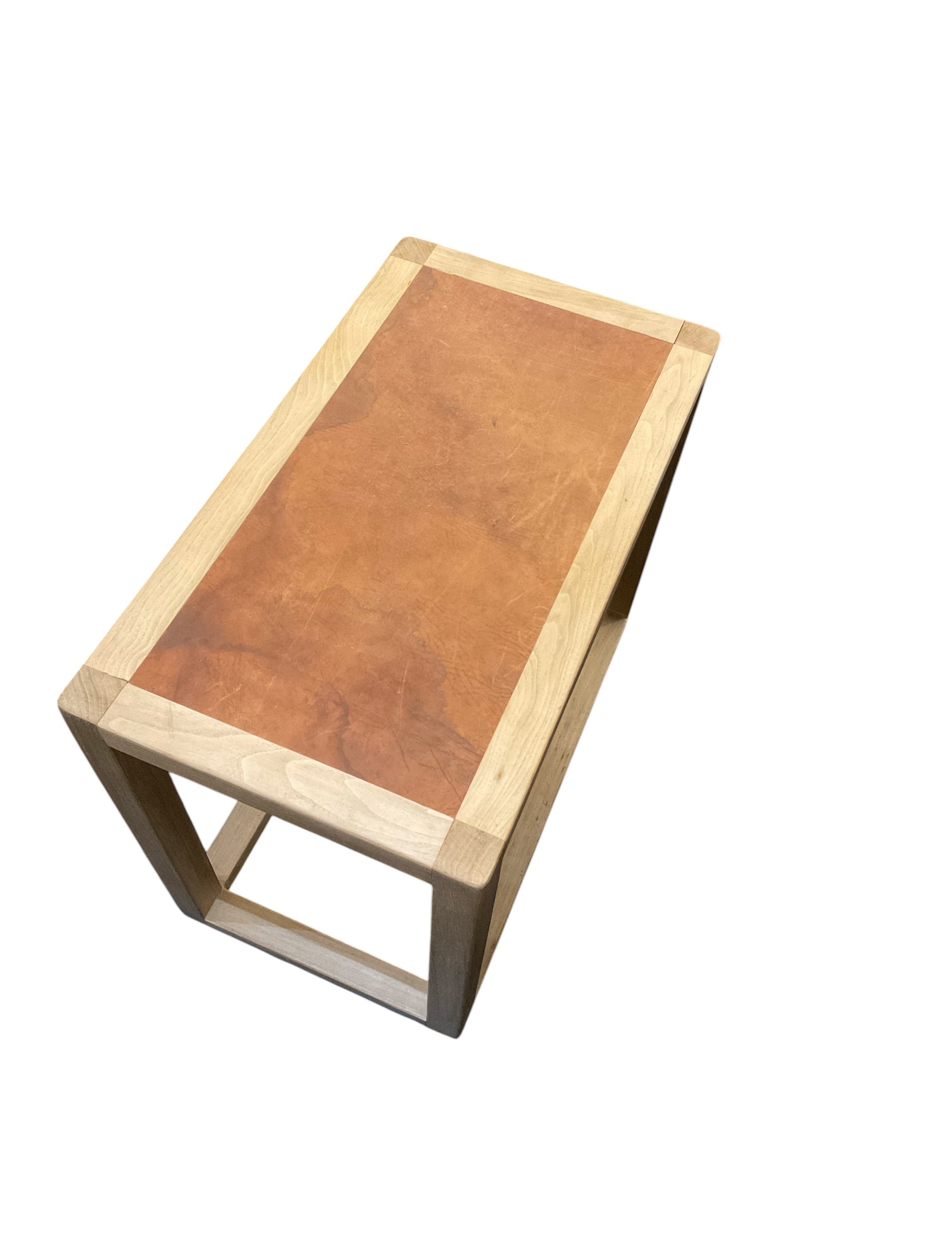 Limited Edition Oak and Vintage Leather Side Table