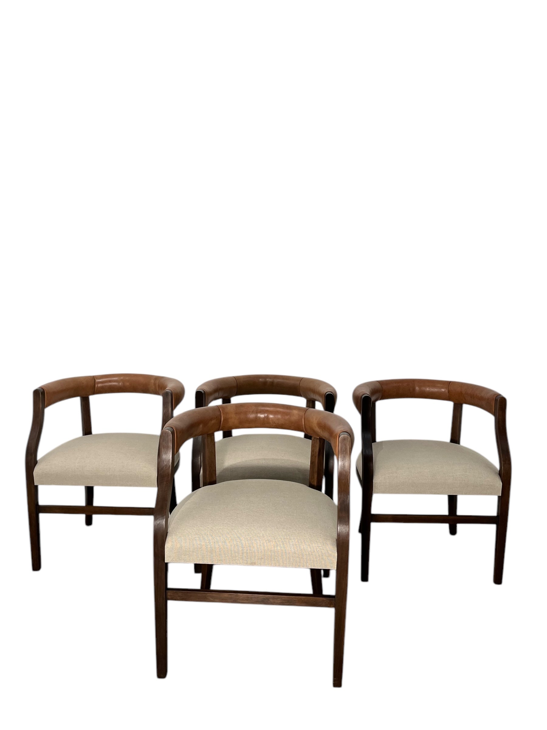 Set of (4) Lucca Studio Bennett Arm Chairs with Vintage Leather