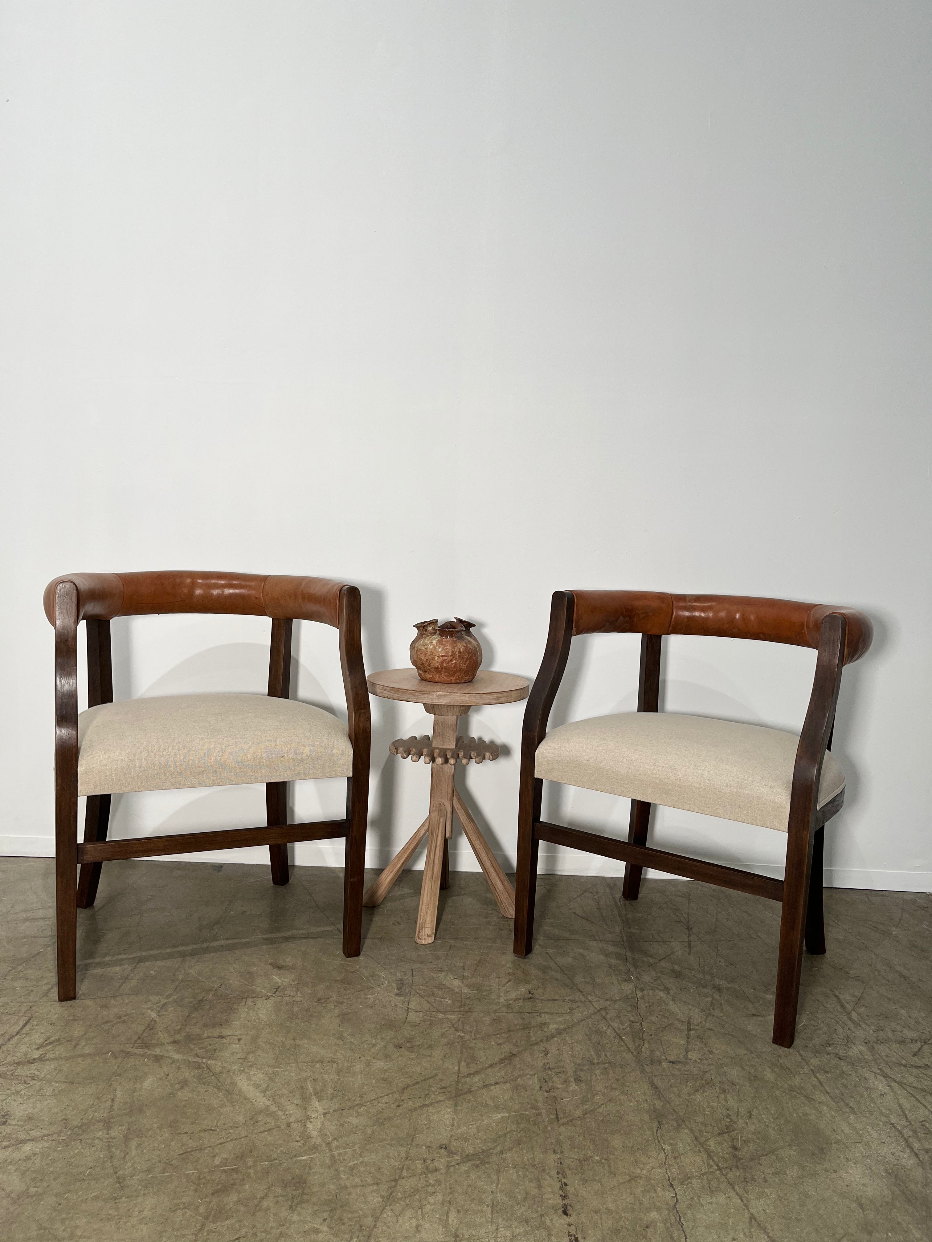 Set of (4) Lucca Studio Bennett Arm Chairs with Vintage Leather