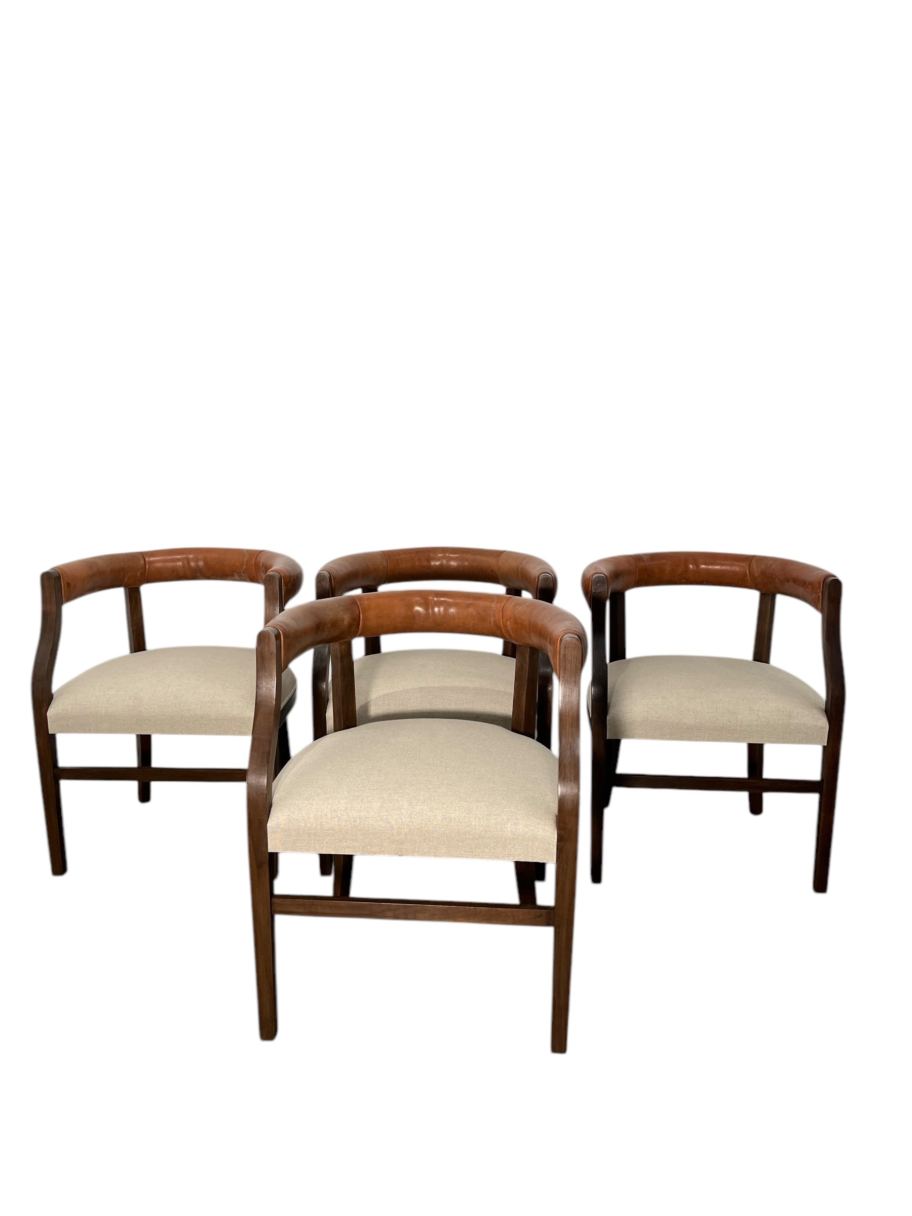 Set of (4) Lucca Studio Bennett Arm Chairs with Vintage Leather