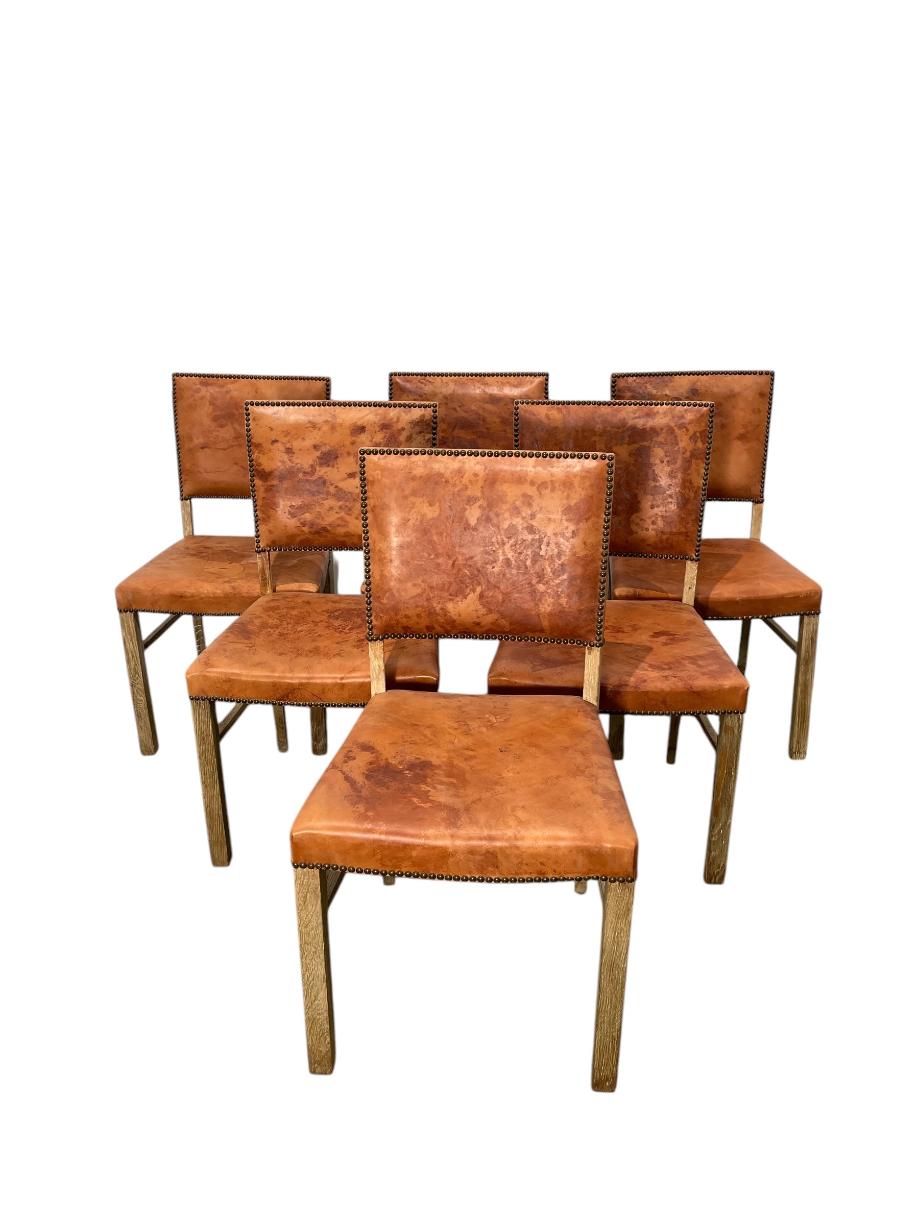 Set of (6) Vintage Danish Leather Dining Chairs