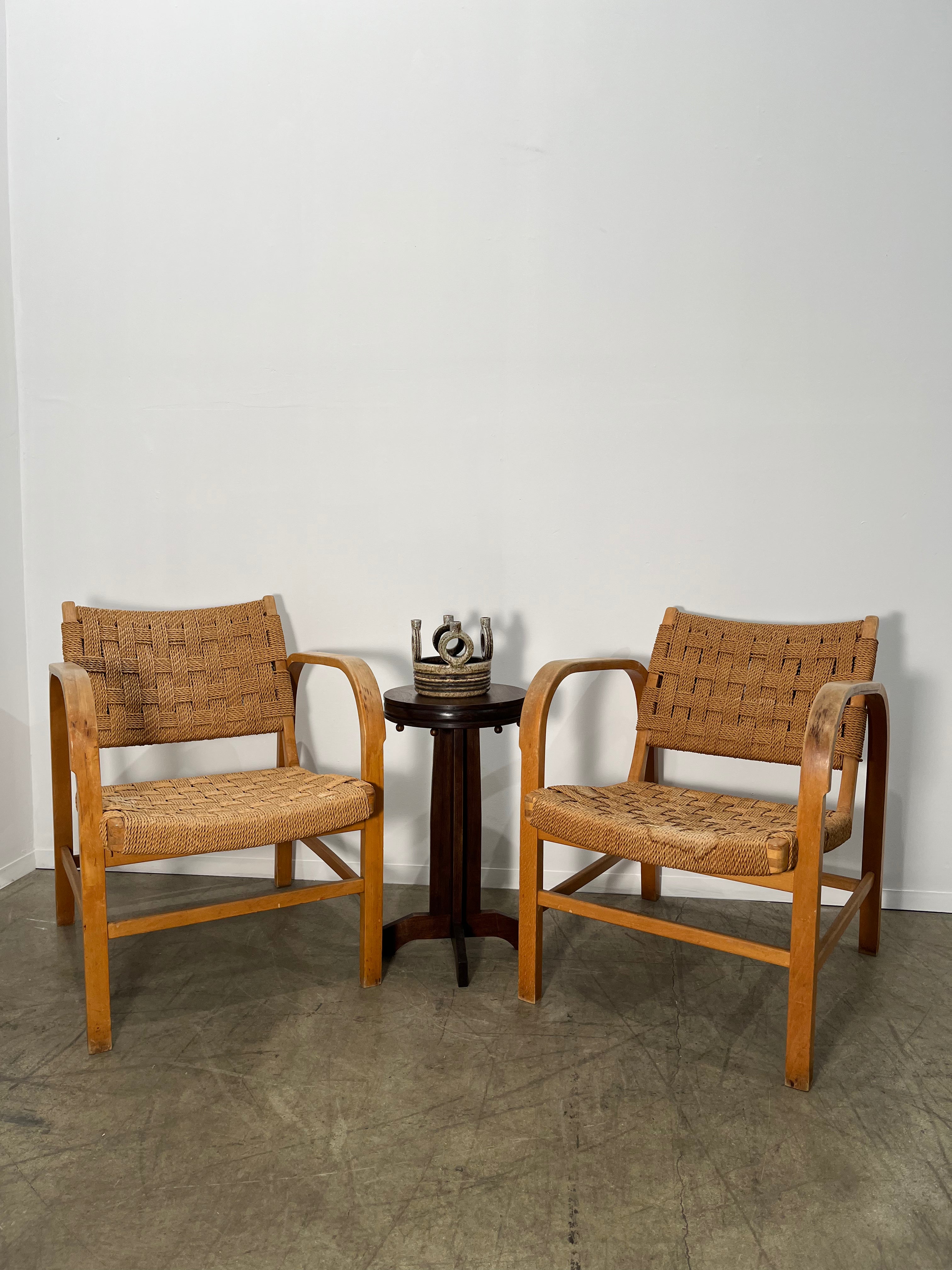 Pair of Vintage Danish Rope Arm Chairs