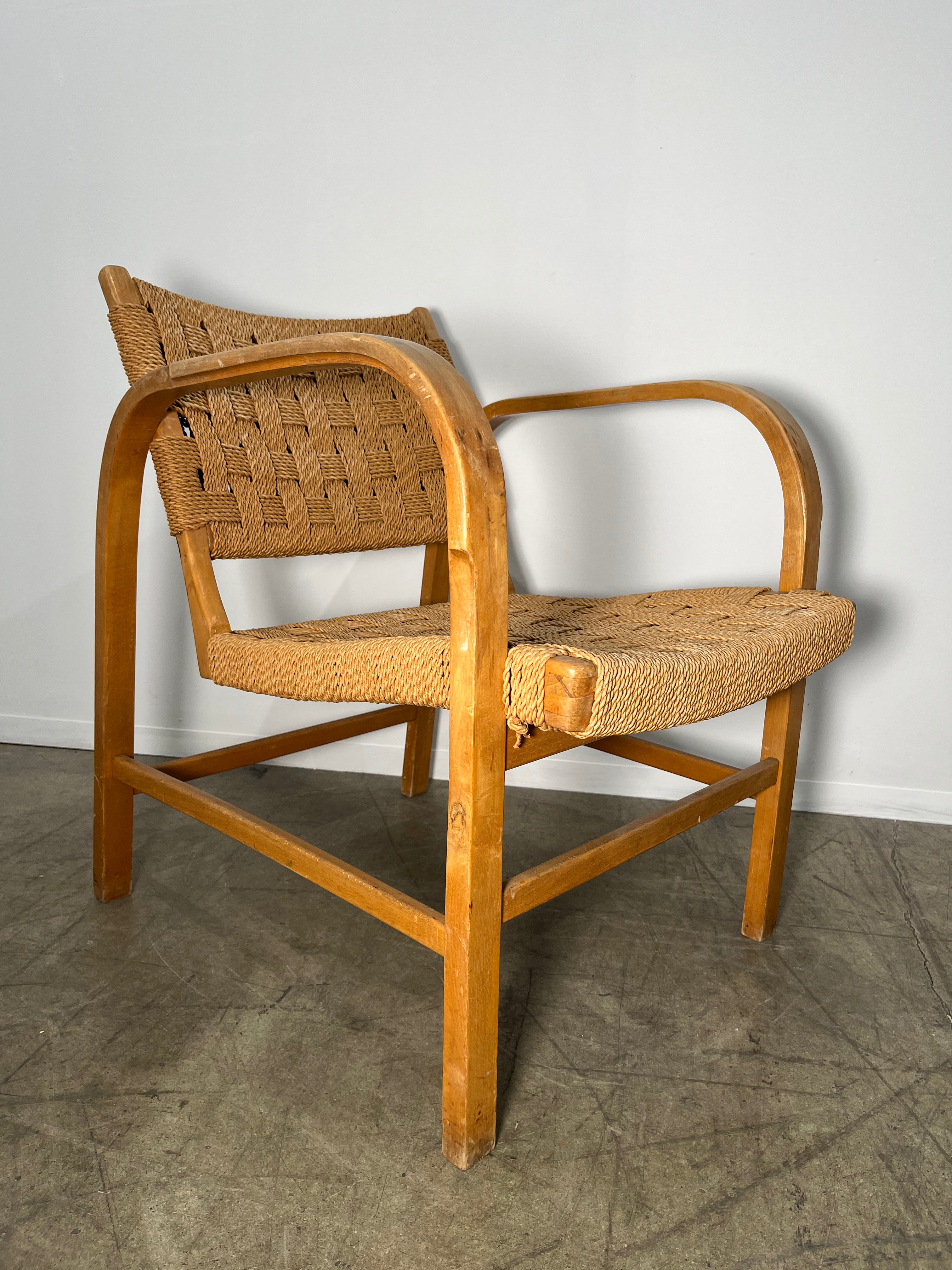 Pair of Vintage Danish Rope Arm Chairs