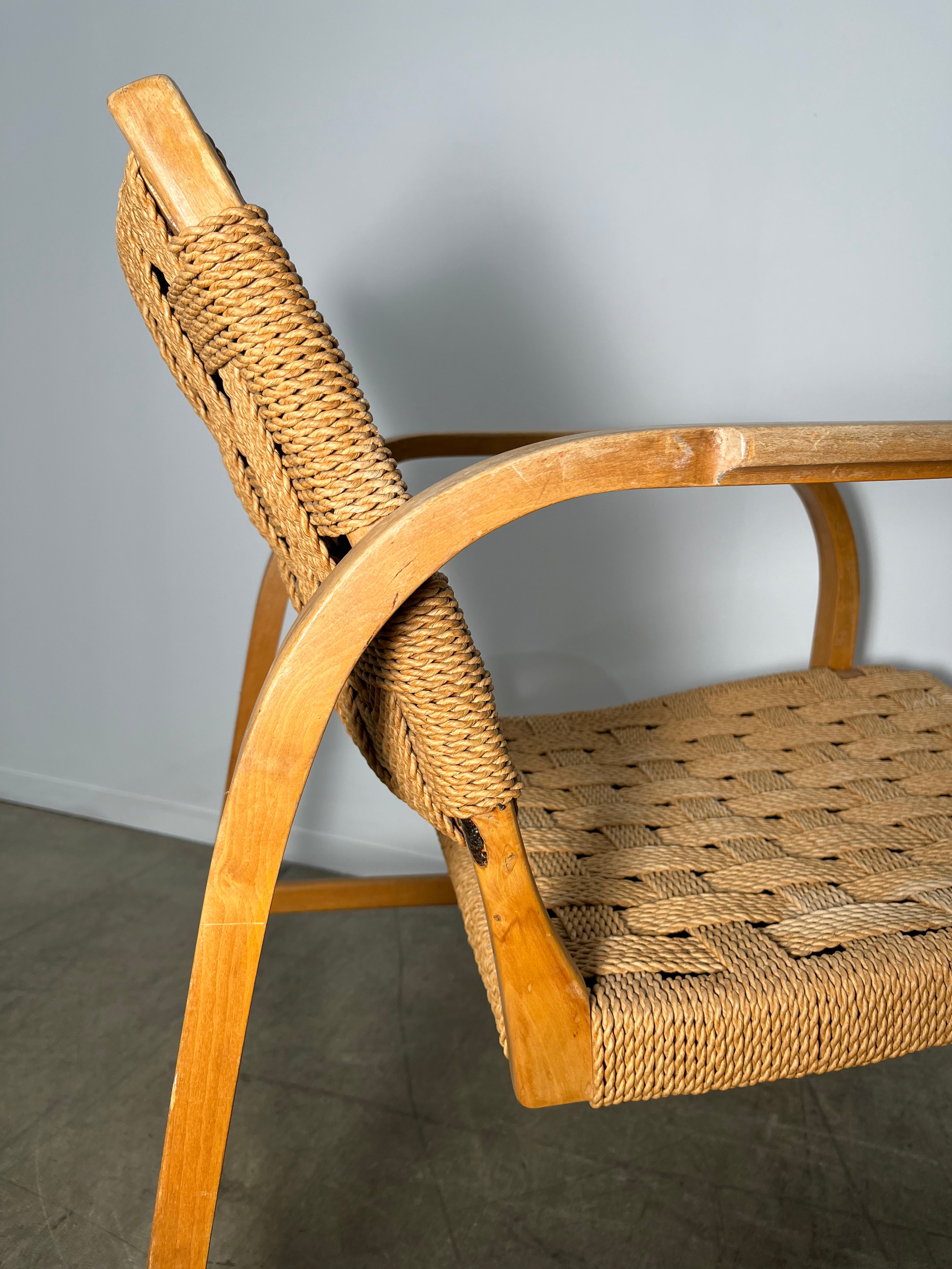 Pair of Vintage Danish Rope Arm Chairs