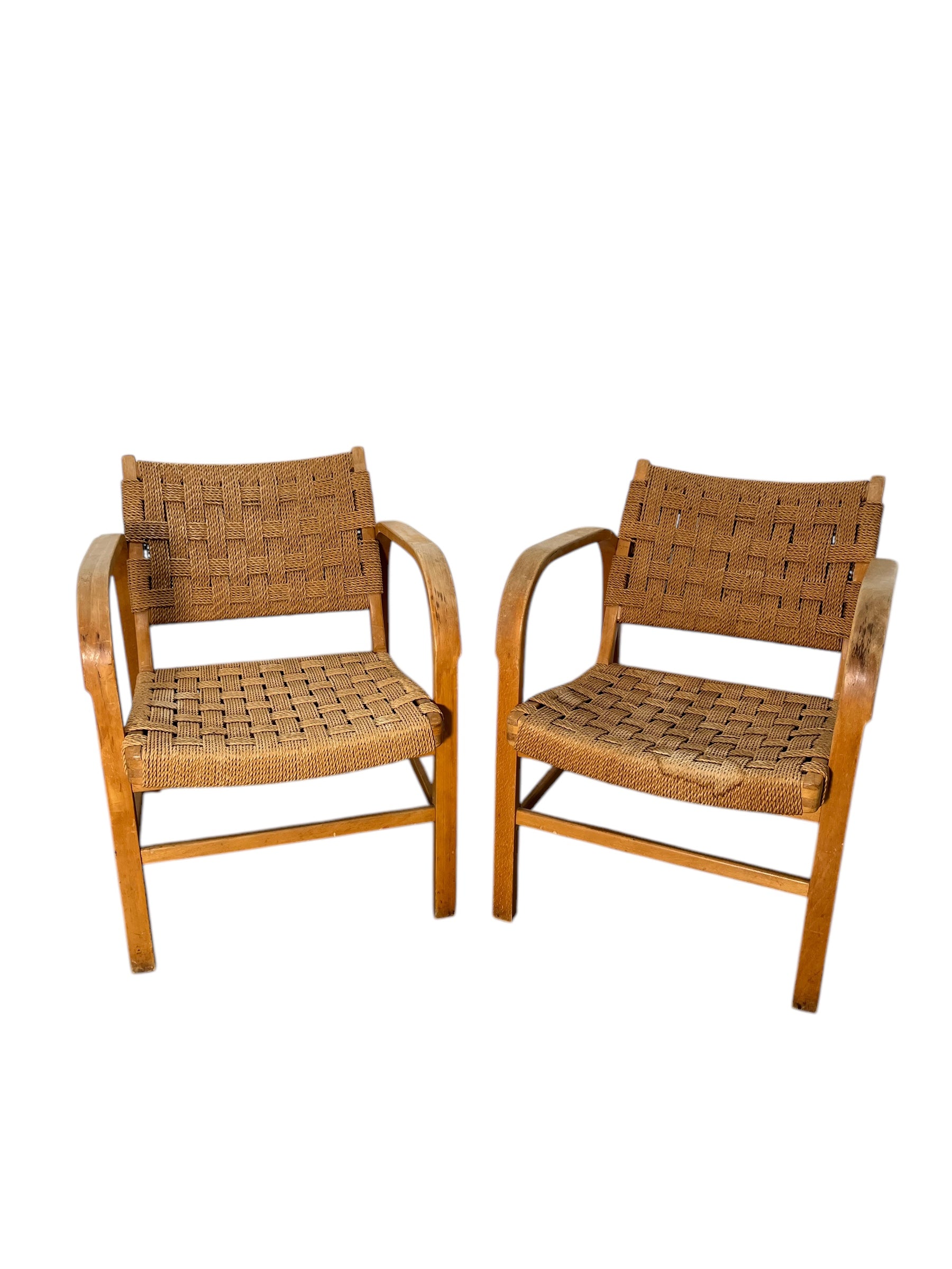 Pair of Vintage Danish Rope Arm Chairs