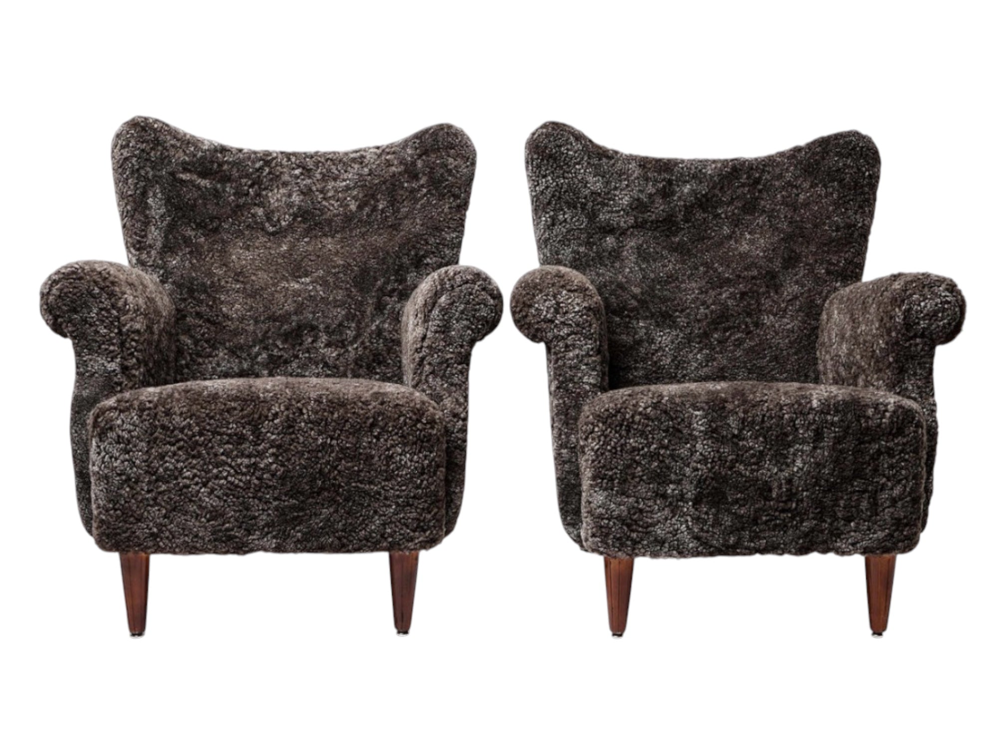Pair of 1940s Danish armchairs newly upholstered in shearling