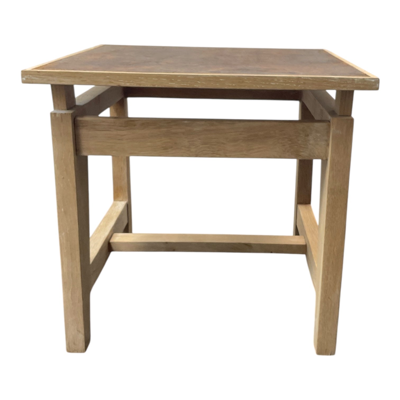 Limited Edition, oak and vintage leather top Side table
